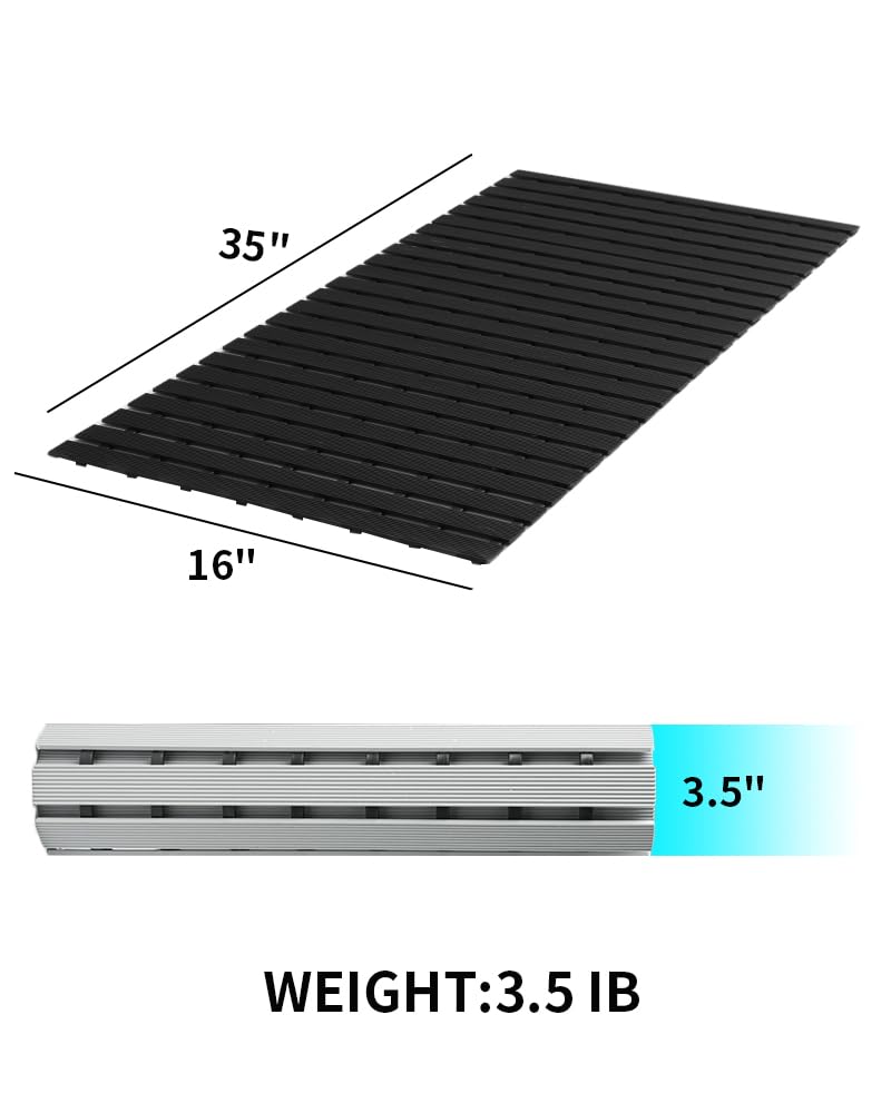 Shower-Mat Non Slip, PADOOR Heavy Duty Bathtub-Mat Curlable Quick Drain Sturdy Bath Tub Mat Without Suction Cups for Indoor Outdoor Use 17x26 Inch Black