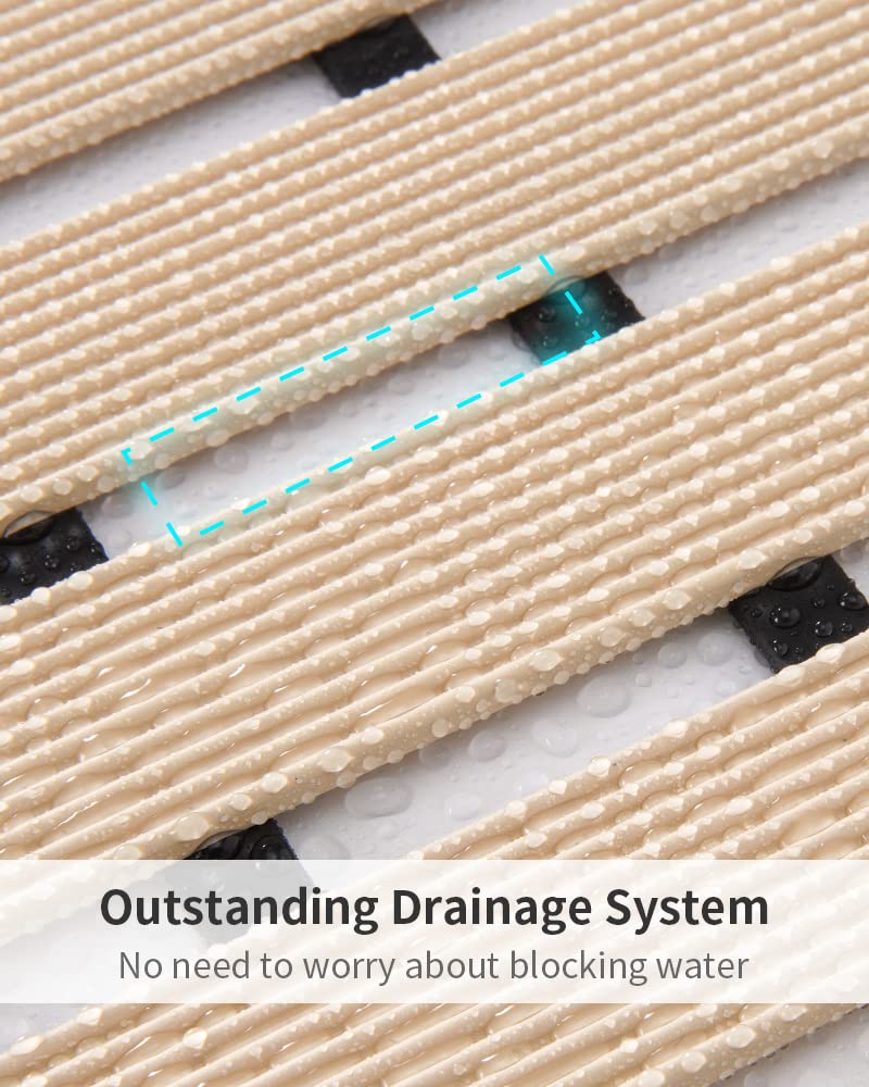 Shower-Mat Non Slip, PADOOR Heavy Duty Bathtub-Mat Curlable Quick Drain Sturdy Bath Tub Mat Without Suction Cups for Indoor Outdoor Use 17x26 Inch Black