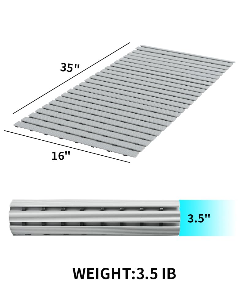 Shower-Mat Non Slip, PADOOR Heavy Duty Bathtub-Mat Curlable Quick Drain Sturdy Bath Tub Mat Without Suction Cups for Indoor Outdoor Use 17x26 Inch Black