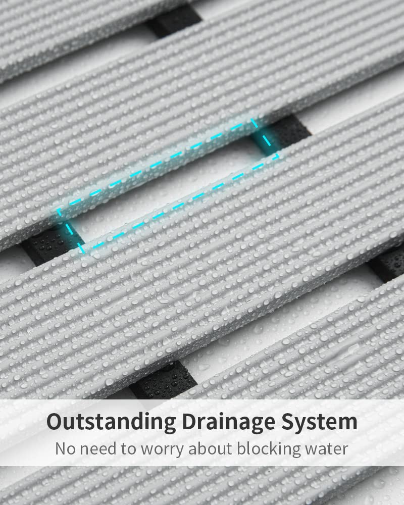 Shower-Mat Non Slip, PADOOR Heavy Duty Bathtub-Mat Curlable Quick Drain Sturdy Bath Tub Mat Without Suction Cups for Indoor Outdoor Use 17x26 Inch Black