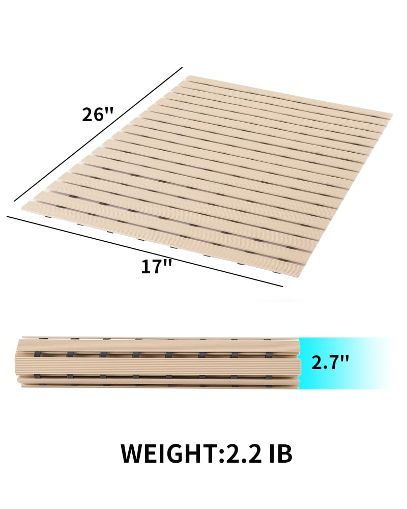 Shower-Mat Non Slip, PADOOR Heavy Duty Bathtub-Mat Curlable Quick Drain Sturdy Bath Tub Mat Without Suction Cups for Indoor Outdoor Use 17x26 Inch Black