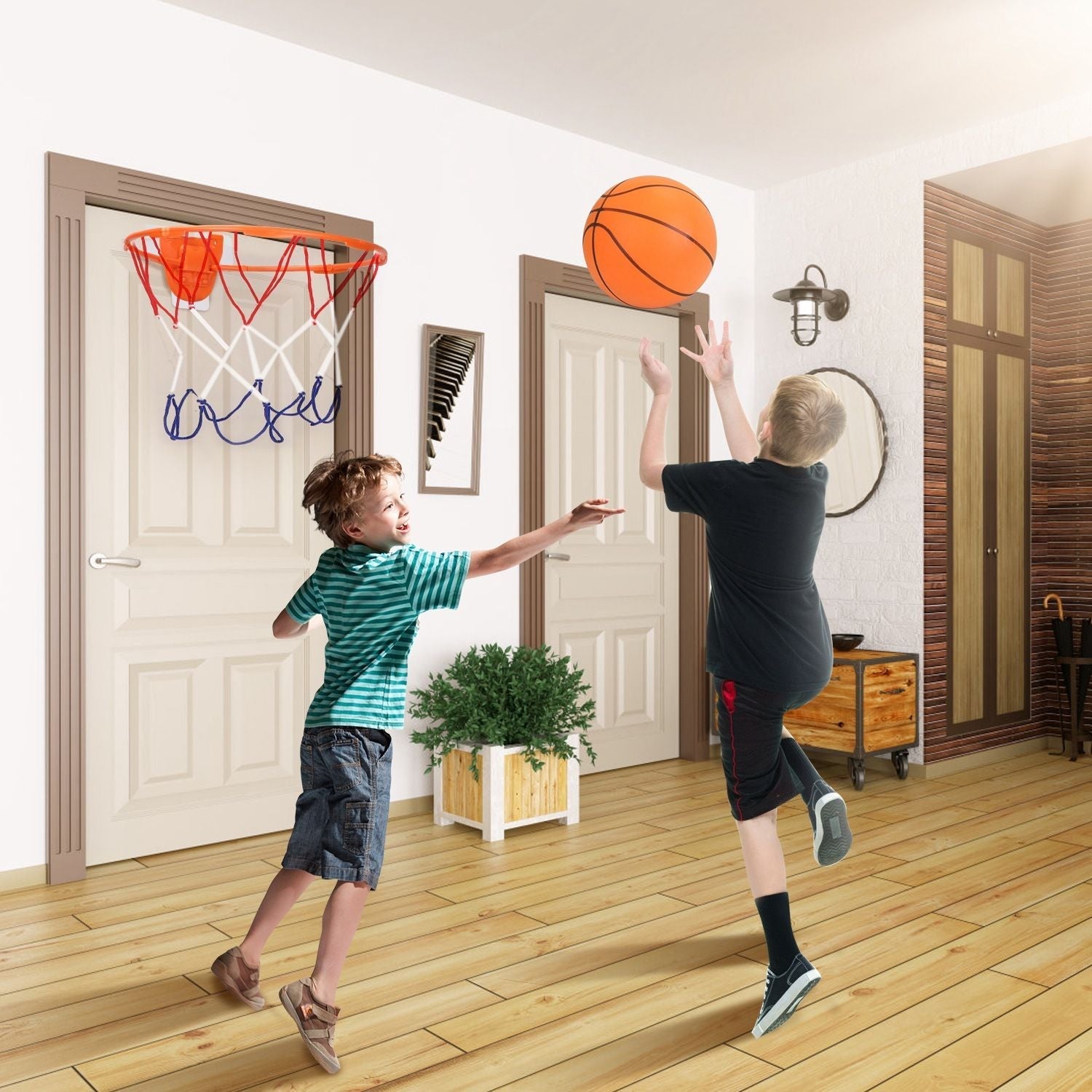Silent Basketball with Ball Hoop Foam Bouncing Silent Basketball Uncoated High Density Foam Ball Indoor Low Noise Training Ball