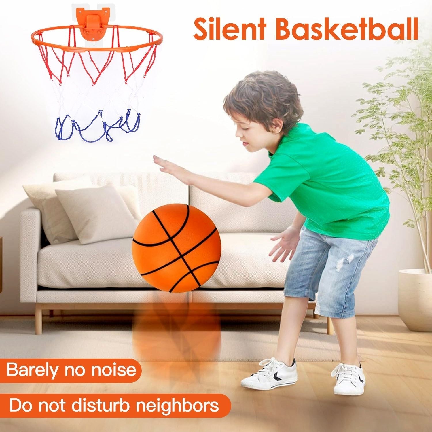 Silent Basketball with Ball Hoop Foam Bouncing Silent Basketball Uncoated High Density Foam Ball Indoor Low Noise Training Ball
