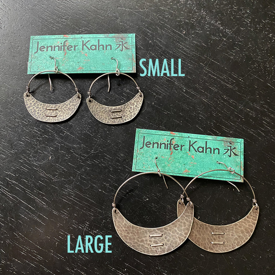 Stitched Sterling Silver Crescent Earrings