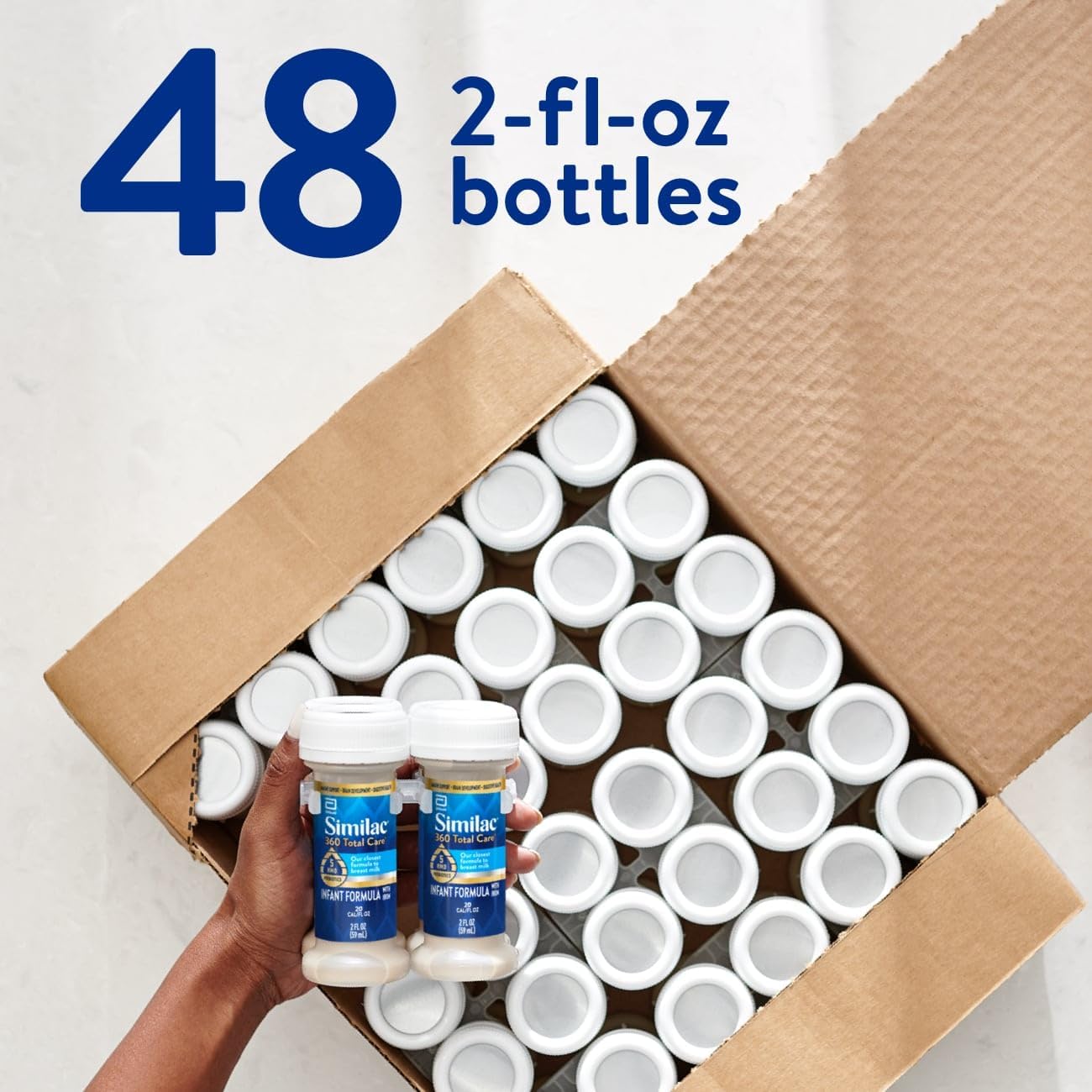 Similac 360 Total Care Infant Formula, Has 5 HMO Prebiotics, Our Closest Prebiotic Blend to Breast Milk, Non-GMO, Baby Formula, Ready to Feed, 2-fl-oz Bottle, Pack of 48