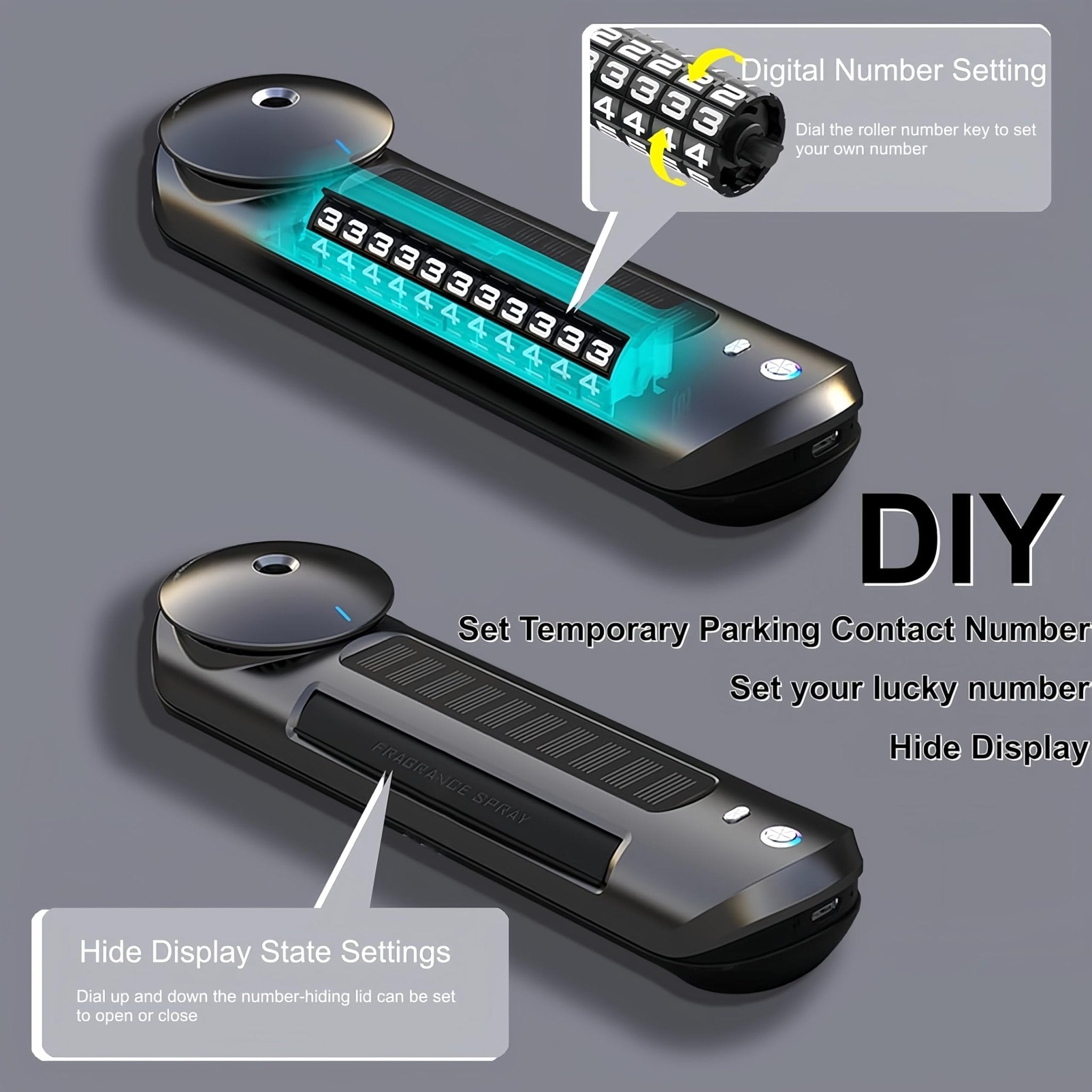 Smart Car Air Freshener with Solar, Car Diffuser with Auto On/Off, Aluminum Alloy Body, 3 Adjustable Concentration, Built-in Battery, Ambient Light, Best Essential Oil Diffuser for Car Black