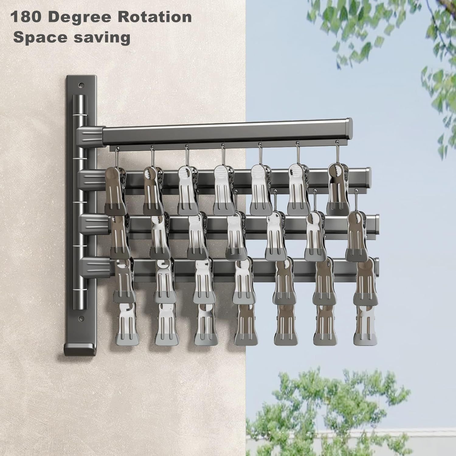 Sock Drying Rack Wall Mounted Rotate Drying Hangers with 28 Clips Laundry Rack for Bra Gloves Hat Baby Cloth Underwear