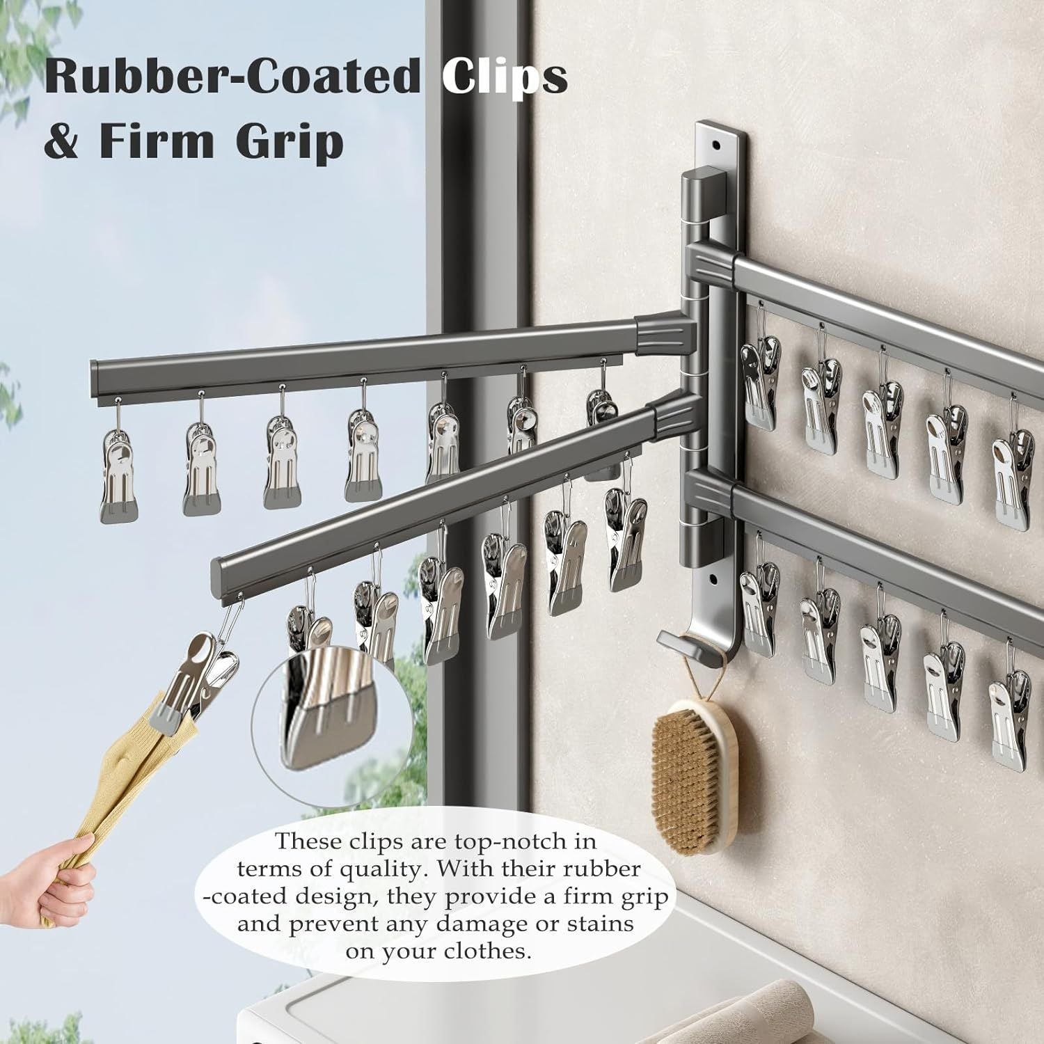 Sock Drying Rack Wall Mounted Rotate Drying Hangers with 28 Clips Laundry Rack for Bra Gloves Hat Baby Cloth Underwear