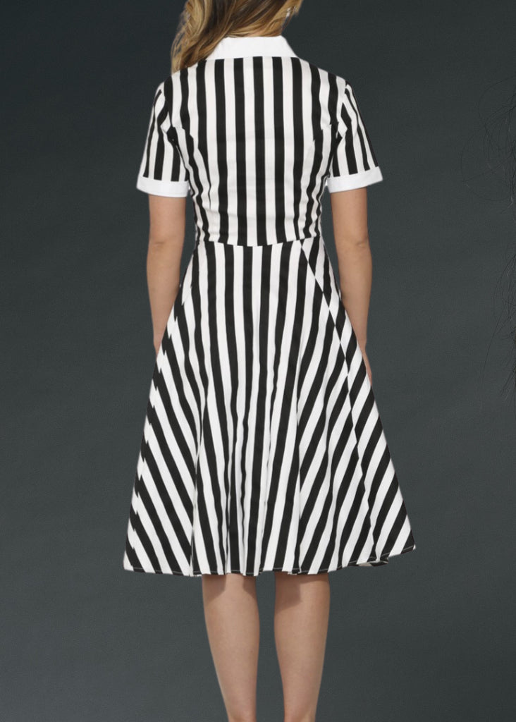 Black and White Striped Gothic Dress
