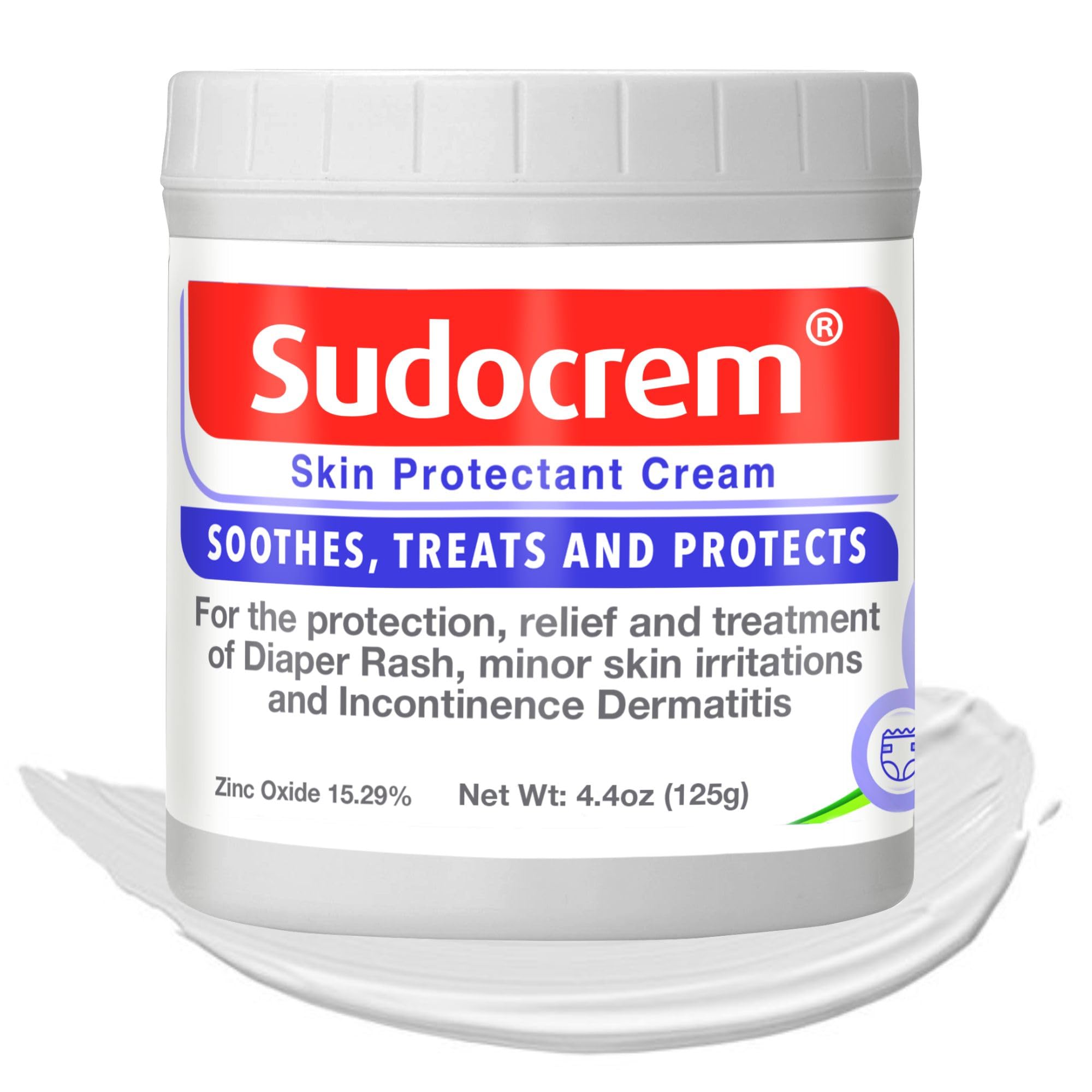 Sudocrem Diaper Rash Cream Soothes, Treats and Protects Baby's Skin, Triple Action Formula Helps Prevent Diaper Rash, 15.29% Zinc Oxide - 4.4oz (125g)
