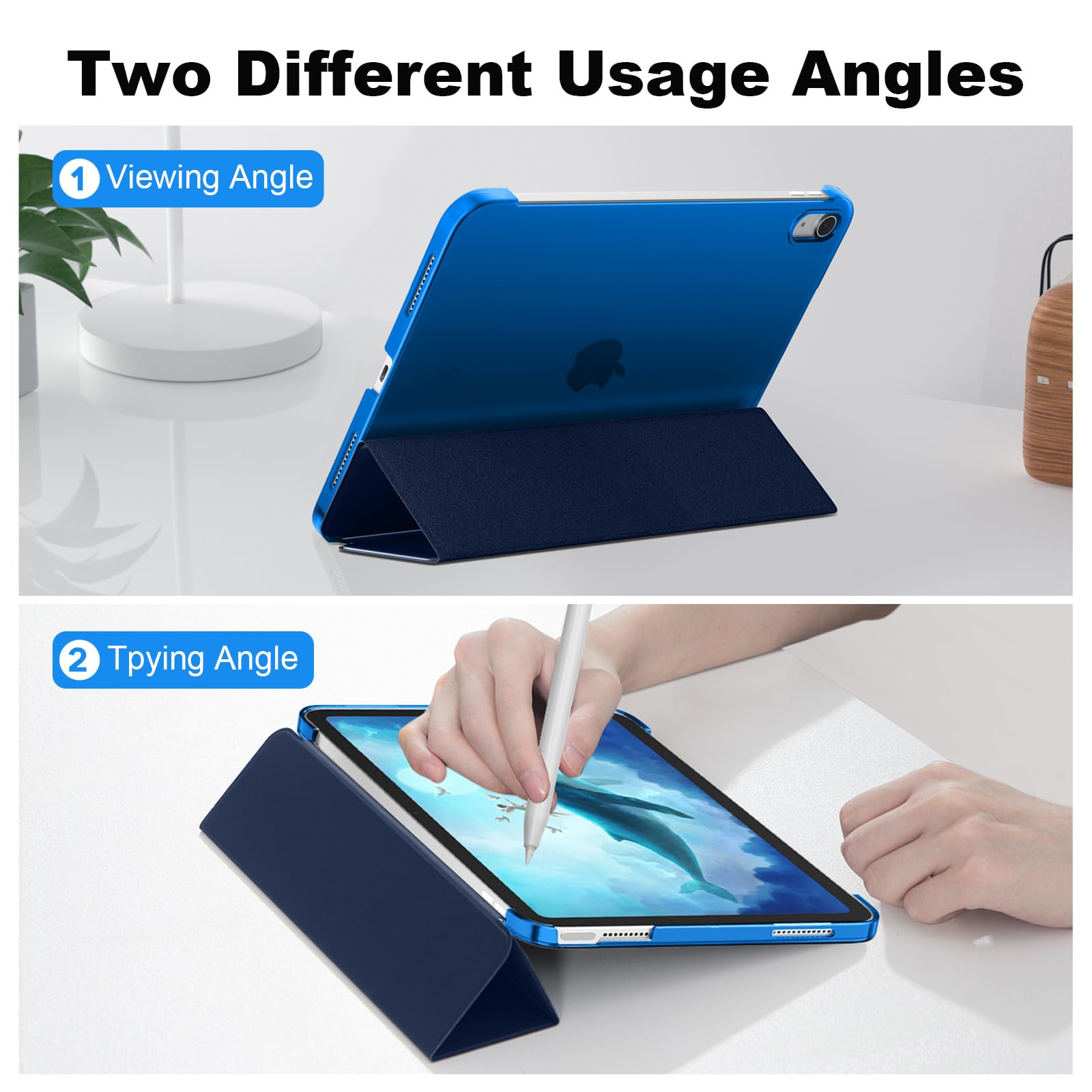 SUPFINE for iPad (A16) 11th Generation Case 11 inch 2025 & iPad 10th Generation Case 10.9 inch 2022, Slim Stand Hard PC Translucent Back Shell Cover (Support Touch ID, Auto Wake/Sleep), Black