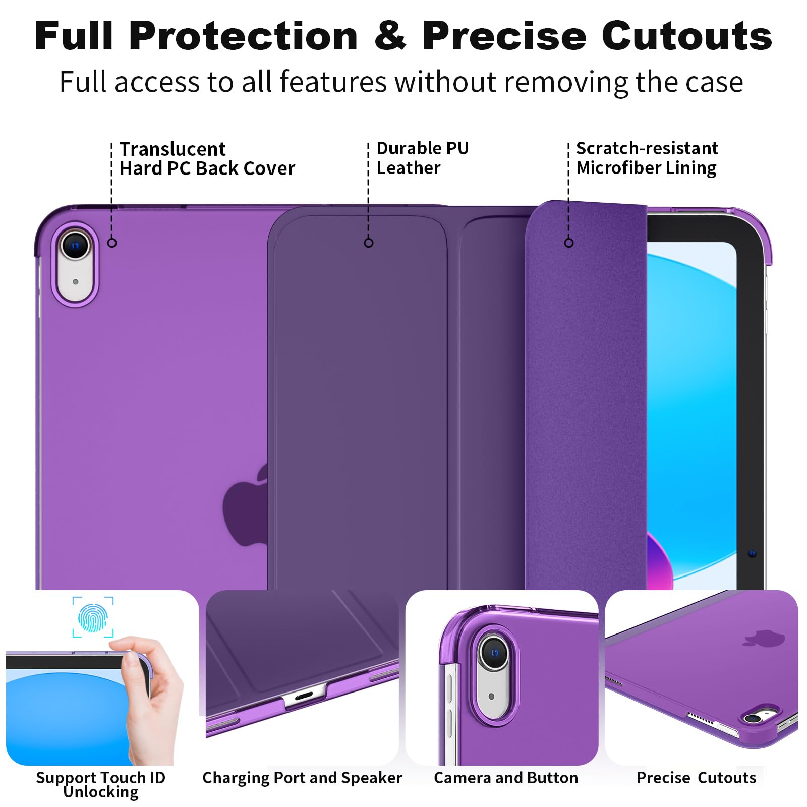 SUPFINE for iPad (A16) 11th Generation Case 11 inch 2025 & iPad 10th Generation Case 10.9 inch 2022, Slim Stand Hard PC Translucent Back Shell Cover (Support Touch ID, Auto Wake/Sleep), Black