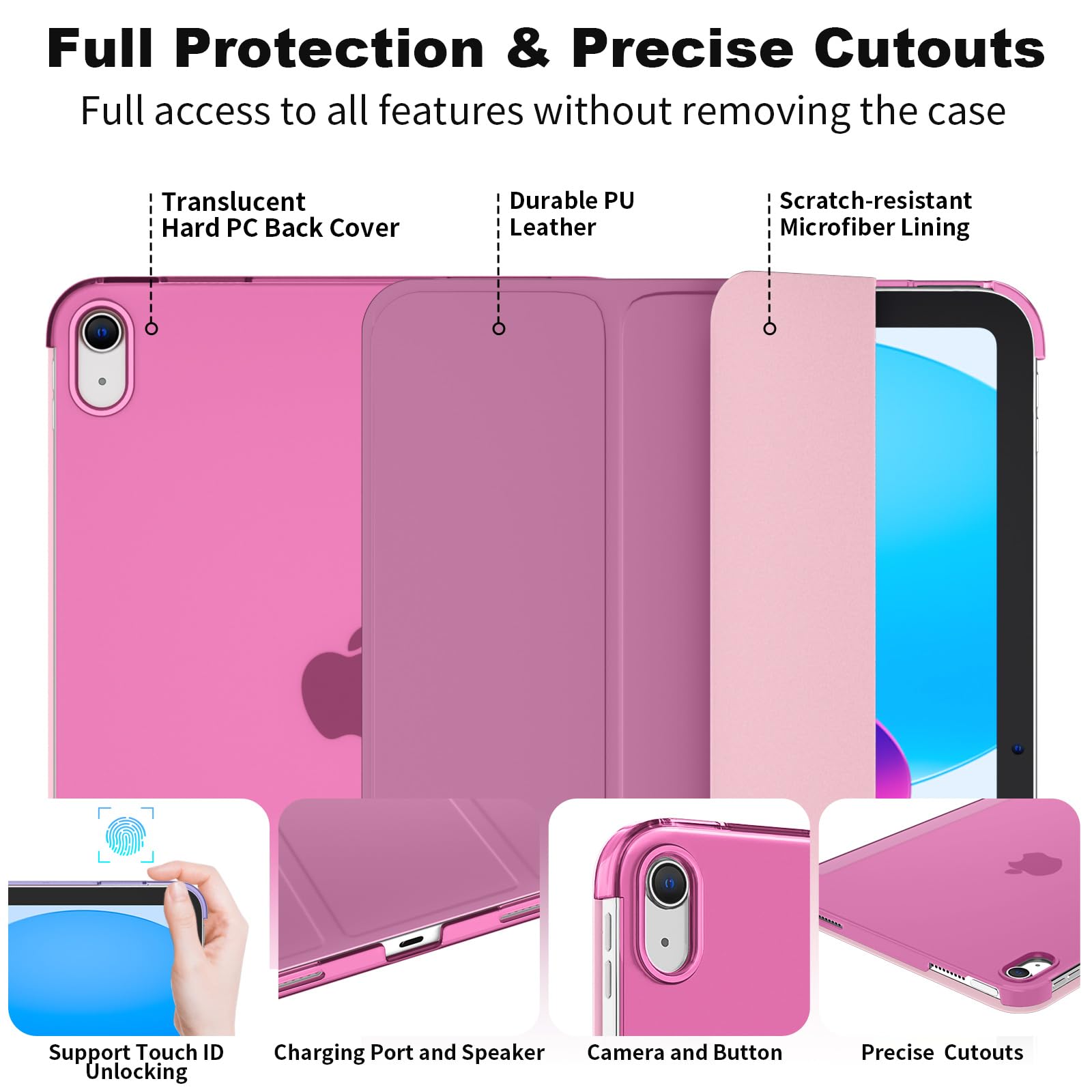 SUPFINE for iPad (A16) 11th Generation Case 11 inch 2025 & iPad 10th Generation Case 10.9 inch 2022, Slim Stand Hard PC Translucent Back Shell Cover (Support Touch ID, Auto Wake/Sleep), Black