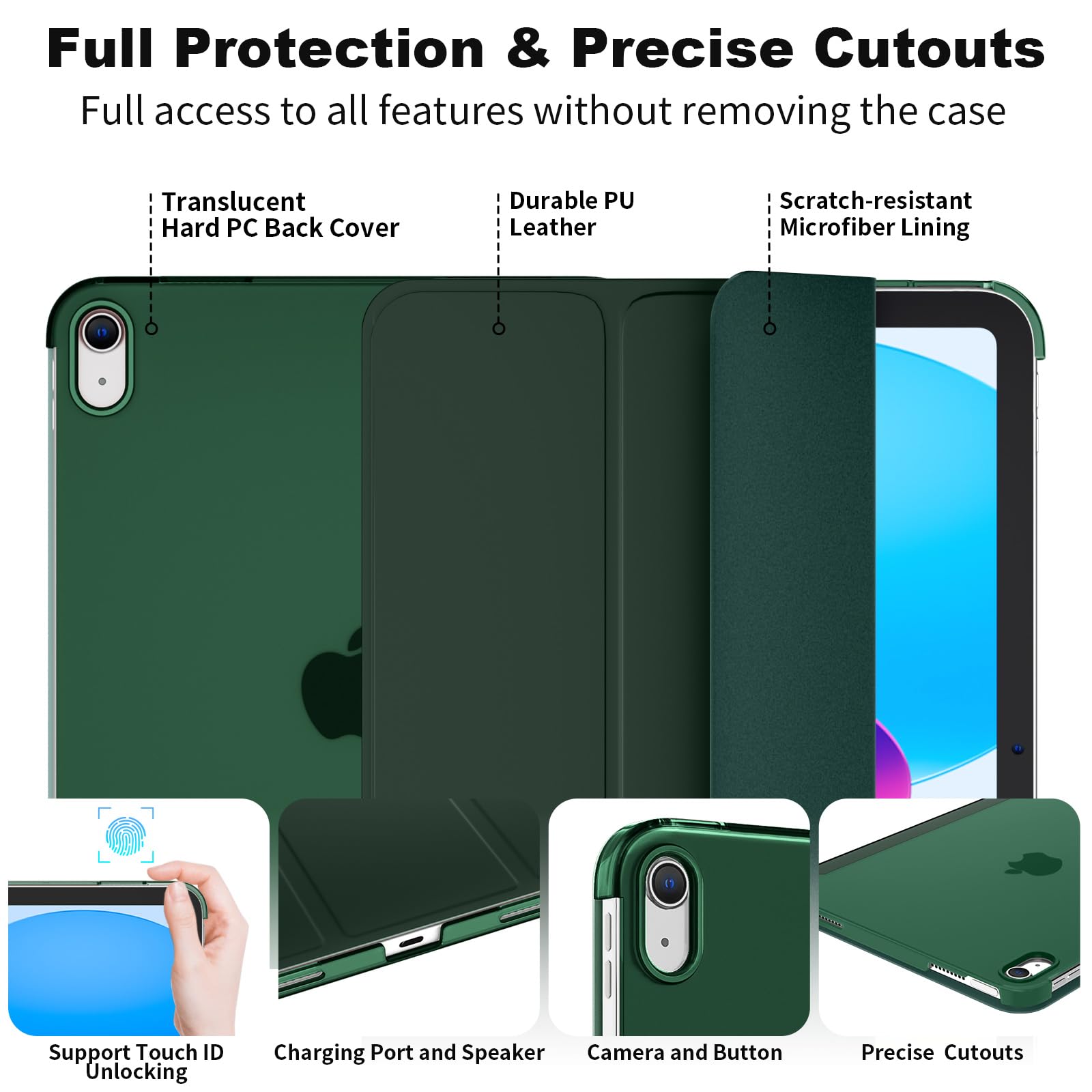 SUPFINE for iPad (A16) 11th Generation Case 11 inch 2025 & iPad 10th Generation Case 10.9 inch 2022, Slim Stand Hard PC Translucent Back Shell Cover (Support Touch ID, Auto Wake/Sleep), Black