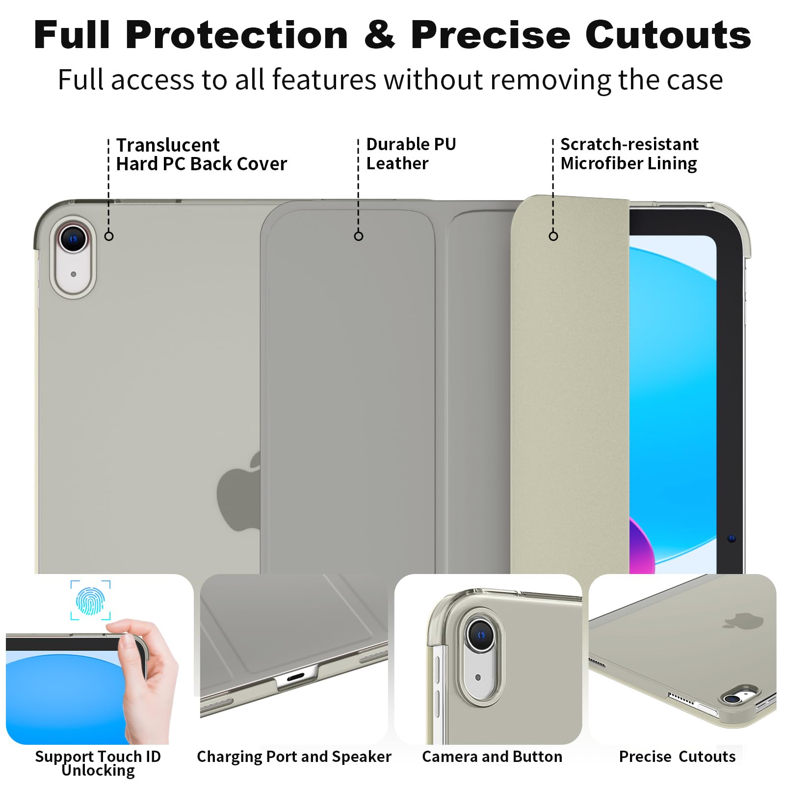 SUPFINE for iPad (A16) 11th Generation Case 11 inch 2025 & iPad 10th Generation Case 10.9 inch 2022, Slim Stand Hard PC Translucent Back Shell Cover (Support Touch ID, Auto Wake/Sleep), Black