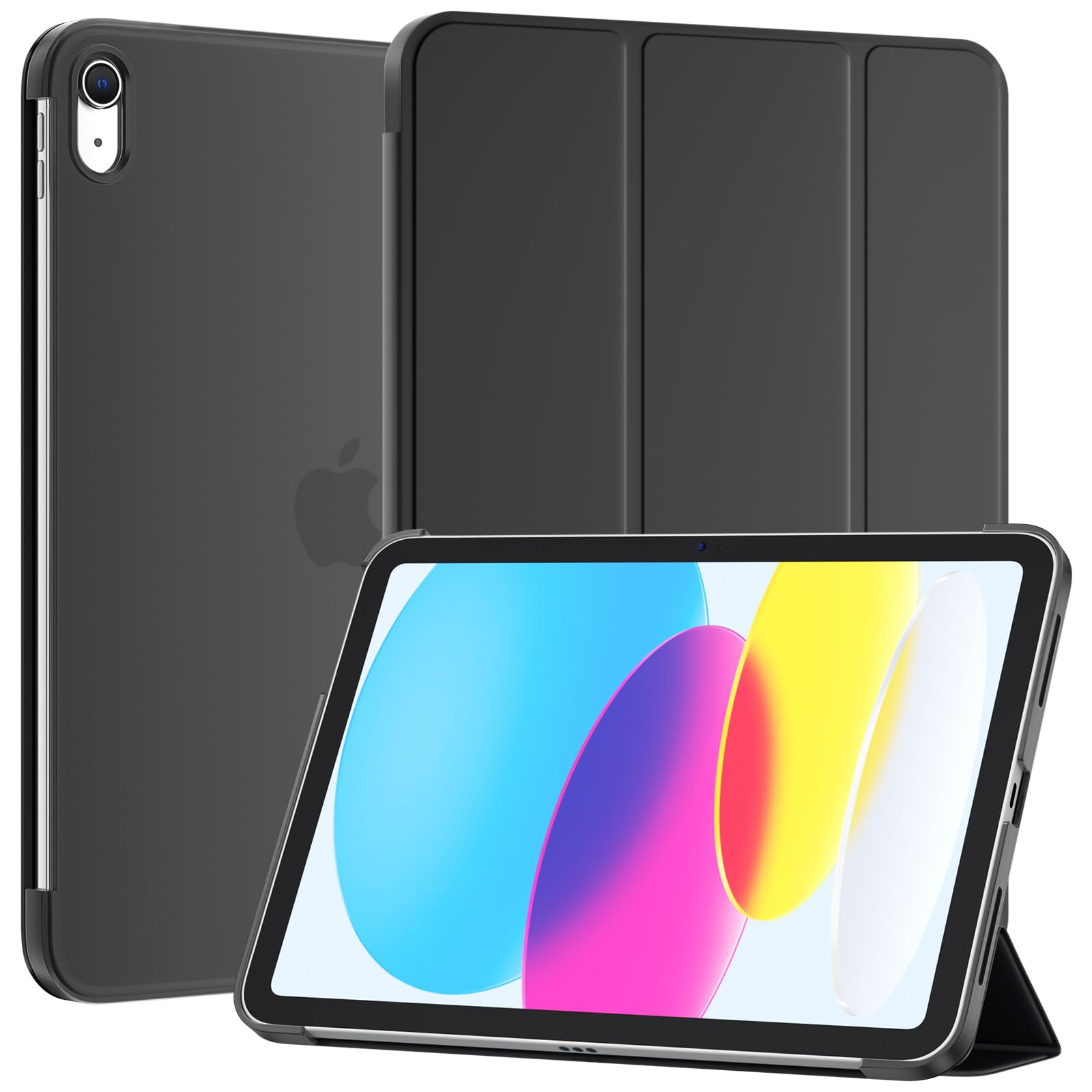 SUPFINE for iPad (A16) 11th Generation Case 11 inch 2025 & iPad 10th Generation Case 10.9 inch 2022, Slim Stand Hard PC Translucent Back Shell Cover (Support Touch ID, Auto Wake/Sleep), Black