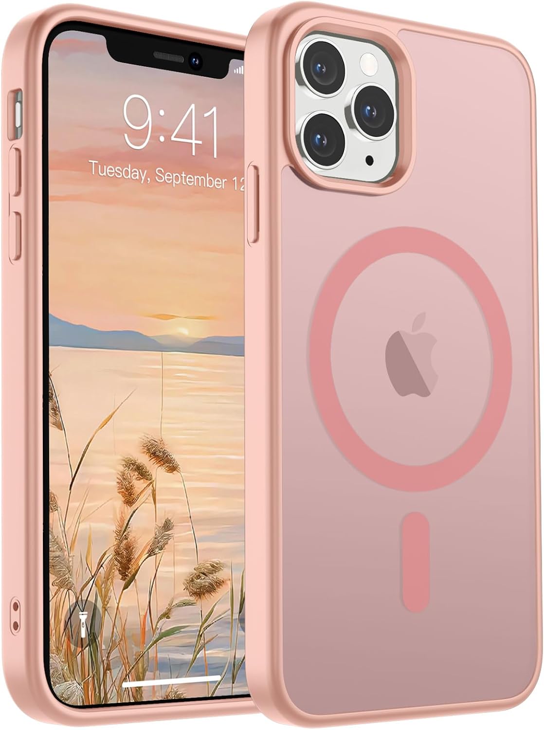 SUPFINE Magnetic for iPhone 14 Case & iPhone 13 Case (Compatible with MagSafe)(Military Grade Drop Protection) Translucent Matte Shockproof Phone Cover,Black