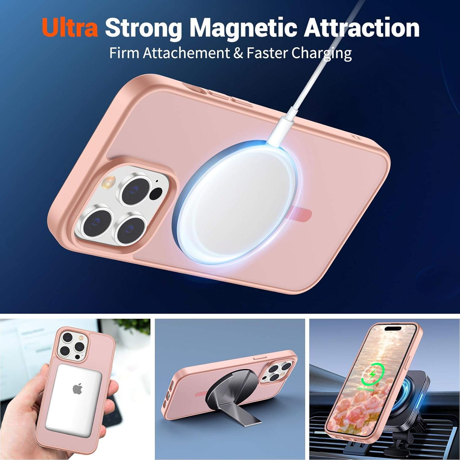 SUPFINE Magnetic for iPhone 14 Pro Case (Compatible with MagSafe) (Military Grade Drop Protection) Slim Translucent Matte Shockproof with Anti-Fingerprint Phone Case,Pink