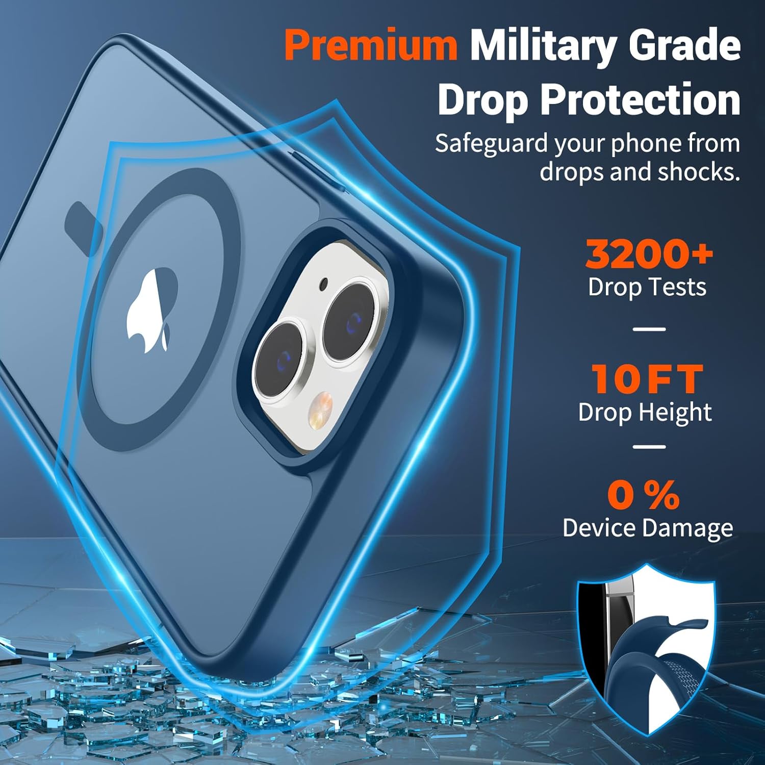 SUPFINE Magnetic for iPhone 15 Plus Case & iPhone 14 Plus Case(Compatible with MagSafe) (Military Grade Drop Protection) Slim Translucent Shockproof with Anti-Fingerprint Phone Case,Deep Blue