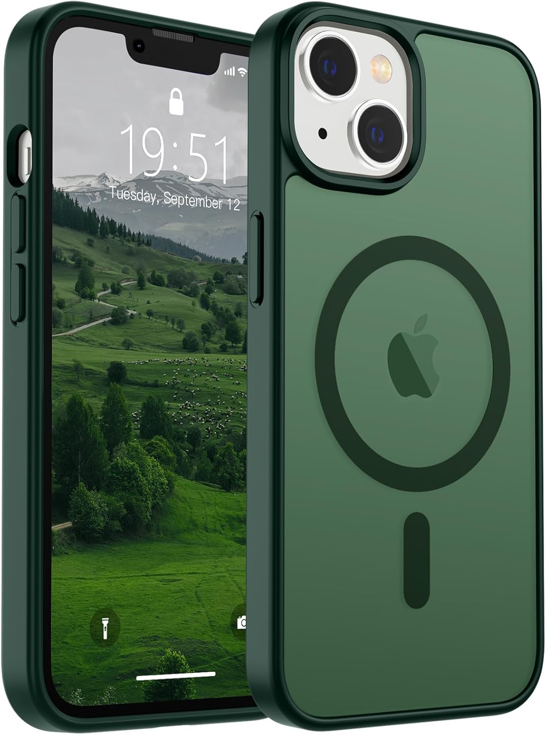 SUPFINE Magnetic for iPhone 15 Plus Case & iPhone 14 Plus Case(Compatible with MagSafe)(10 FT Military Grade Drop Protection) Slim Translucent Shockproof Phone Case,Forest Green