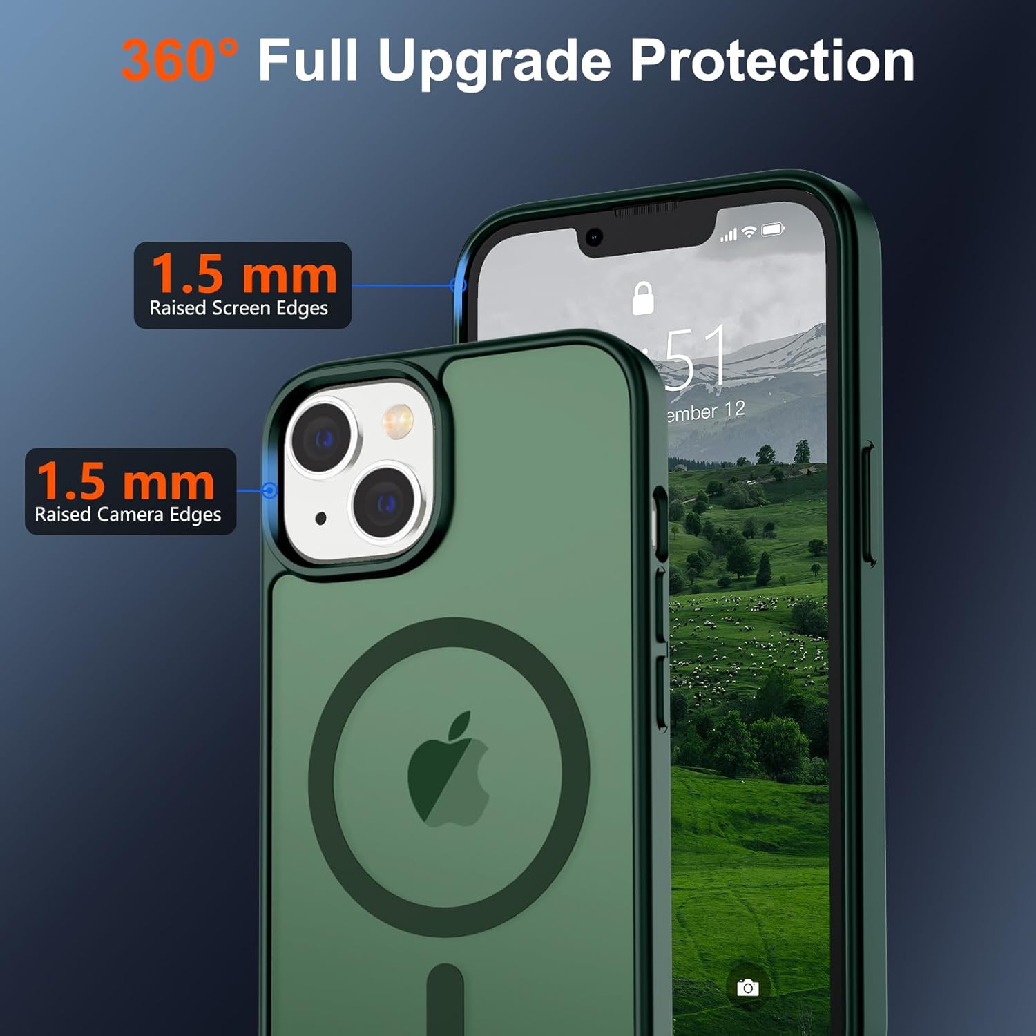 SUPFINE Magnetic for iPhone 15 Plus Case & iPhone 14 Plus Case(Compatible with MagSafe)(10 FT Military Grade Drop Protection) Slim Translucent Shockproof Phone Case,Forest Green