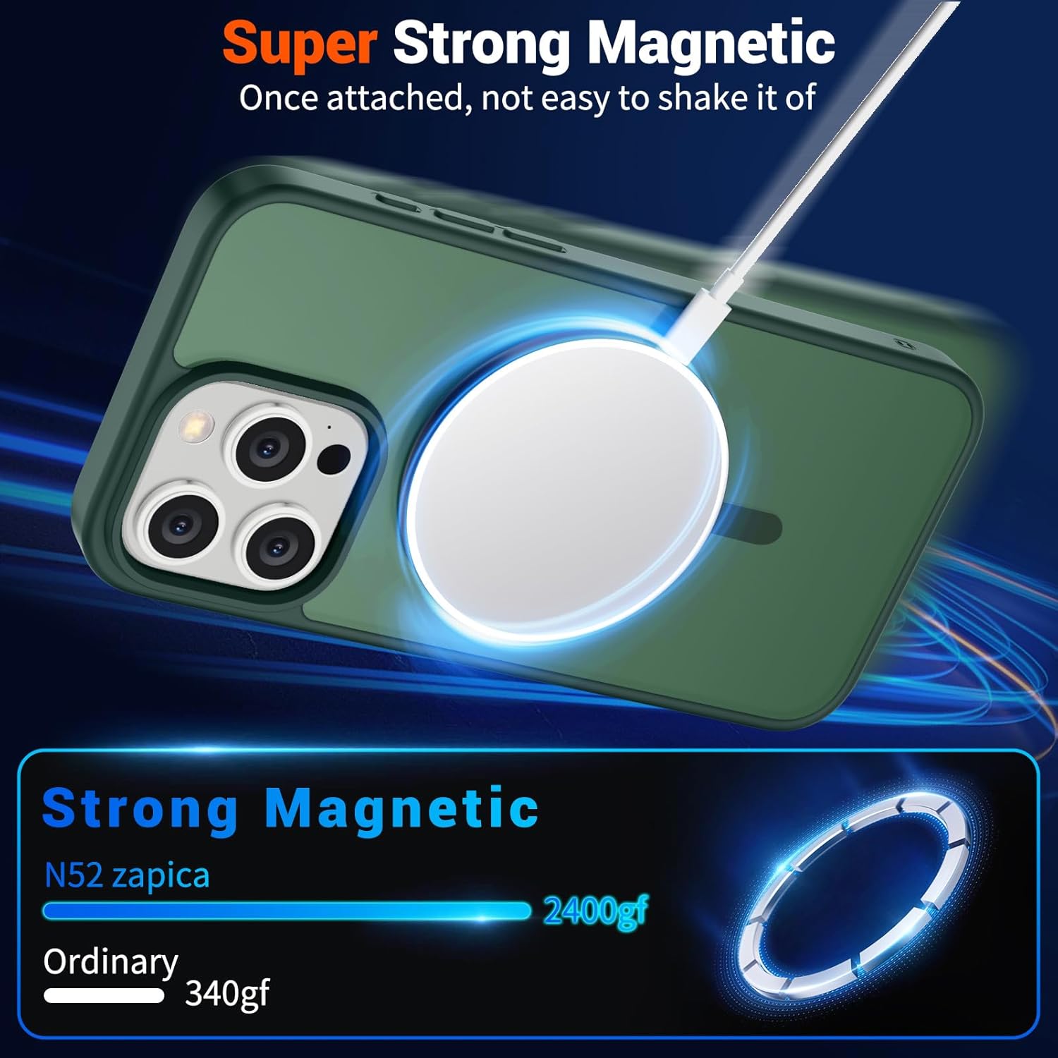 SUPFINE Magnetic for iPhone 15 Pro Case (Compatible with MagSafe) (Military Grade Drop Protection) Slim Translucent Matte Shockproof with Anti-Fingerprint Phone Case,Forest Green