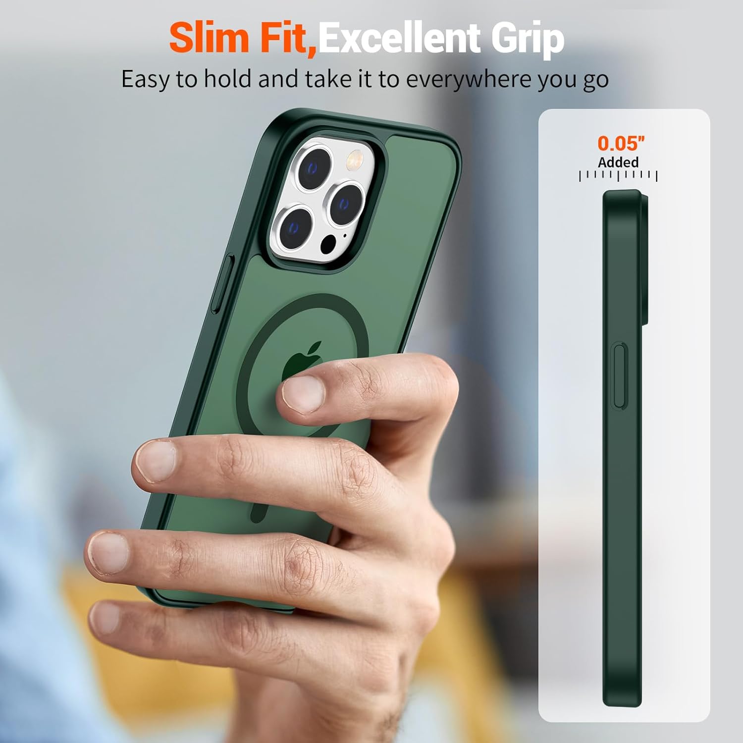 SUPFINE Magnetic for iPhone 15 Pro Case (Compatible with MagSafe) (Military Grade Drop Protection) Slim Translucent Matte Shockproof with Anti-Fingerprint Phone Case,Forest Green