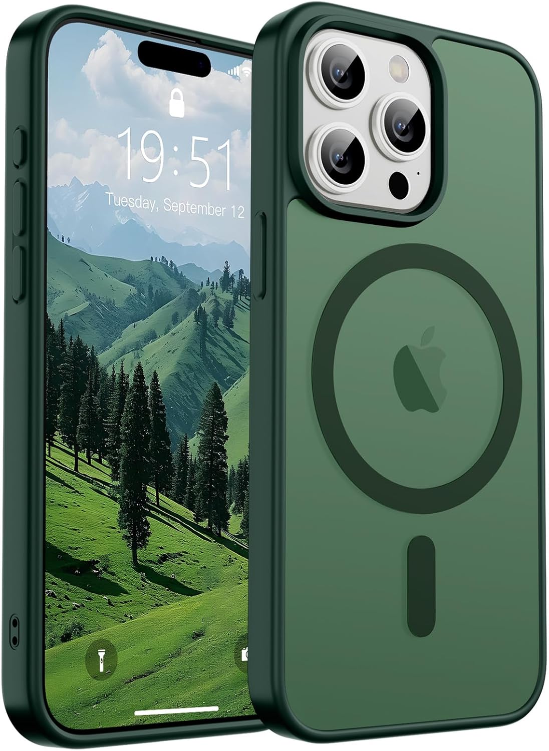 SUPFINE Magnetic for iPhone 15 Pro Case (Compatible with MagSafe) (Military Grade Drop Protection) Slim Translucent Matte Shockproof with Anti-Fingerprint Phone Case,Forest Green