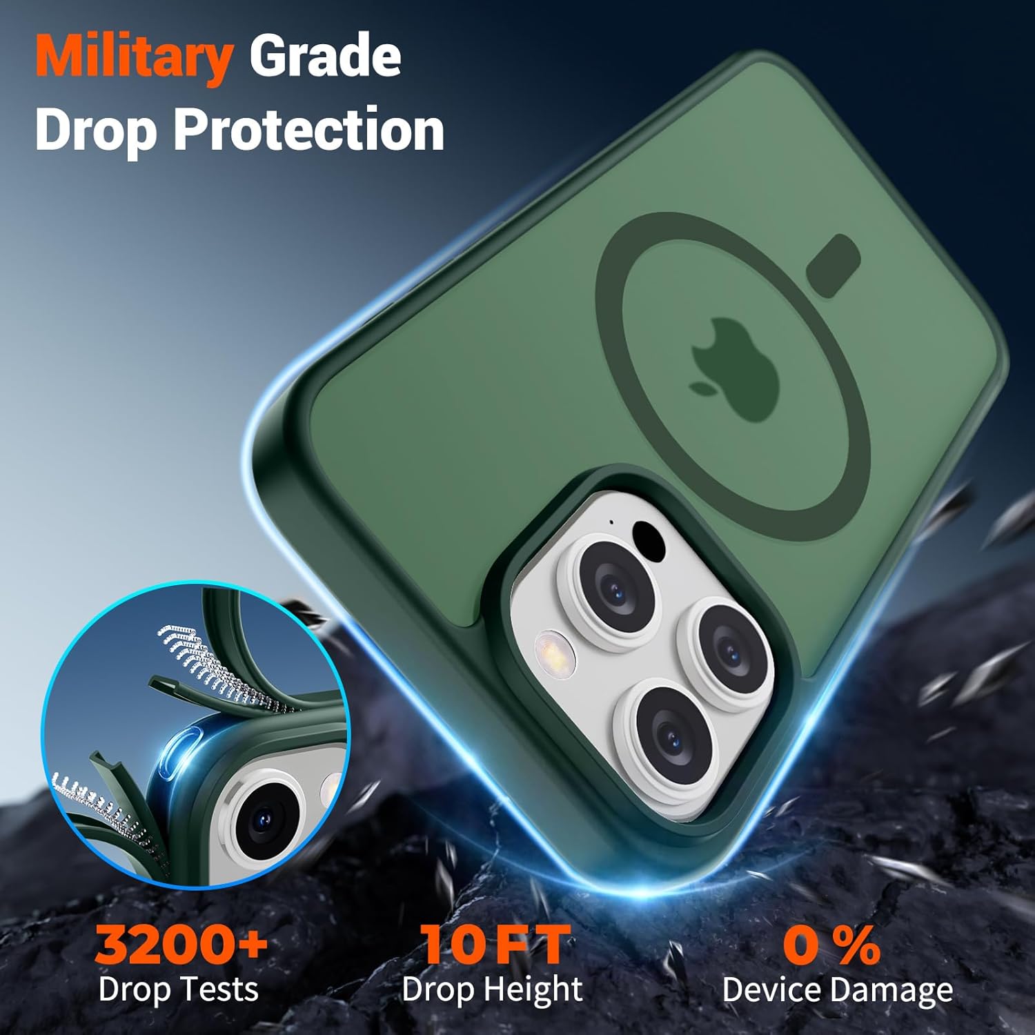 SUPFINE Magnetic for iPhone 15 Pro Case (Compatible with MagSafe) (Military Grade Drop Protection) Slim Translucent Matte Shockproof with Anti-Fingerprint Phone Case,Forest Green