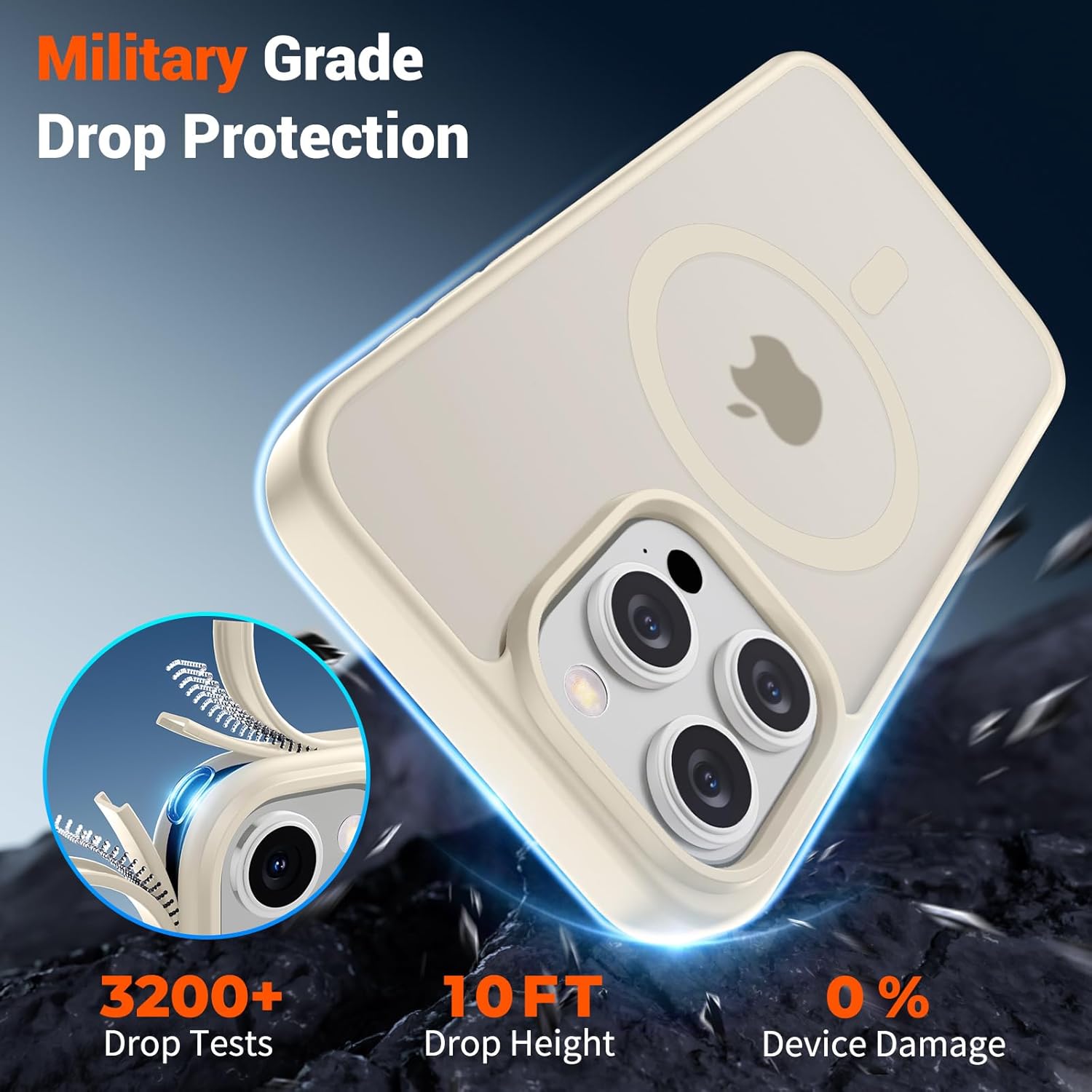 SUPFINE Magnetic for iPhone 15 Pro Case (Compatible with MagSafe) (Military Grade Drop Protection) Slim Translucent Matte Shockproof with Anti-Fingerprint Phone Case,Antique White