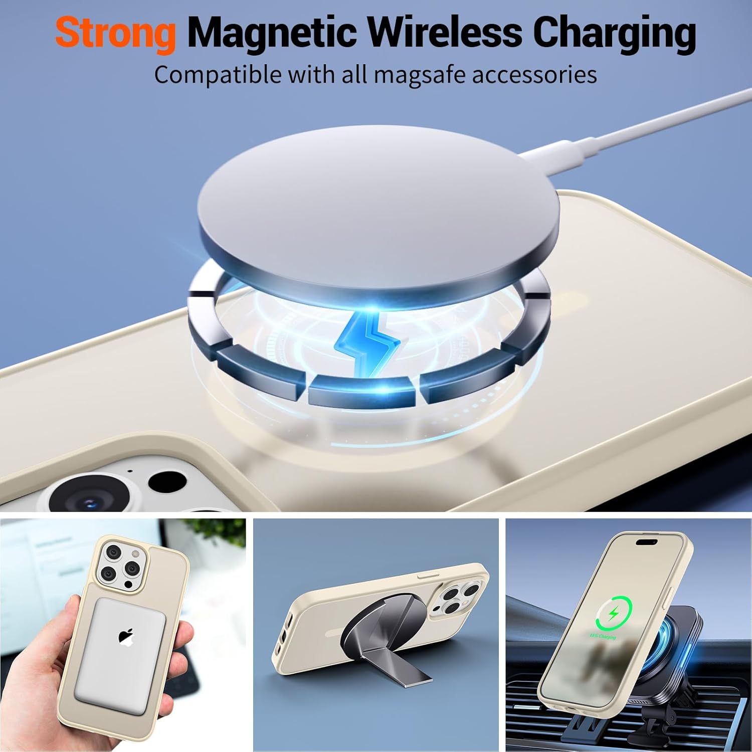 SUPFINE Magnetic for iPhone 15 Pro Case (Compatible with MagSafe) (Military Grade Drop Protection) Slim Translucent Matte Shockproof with Anti-Fingerprint Phone Case,Antique White