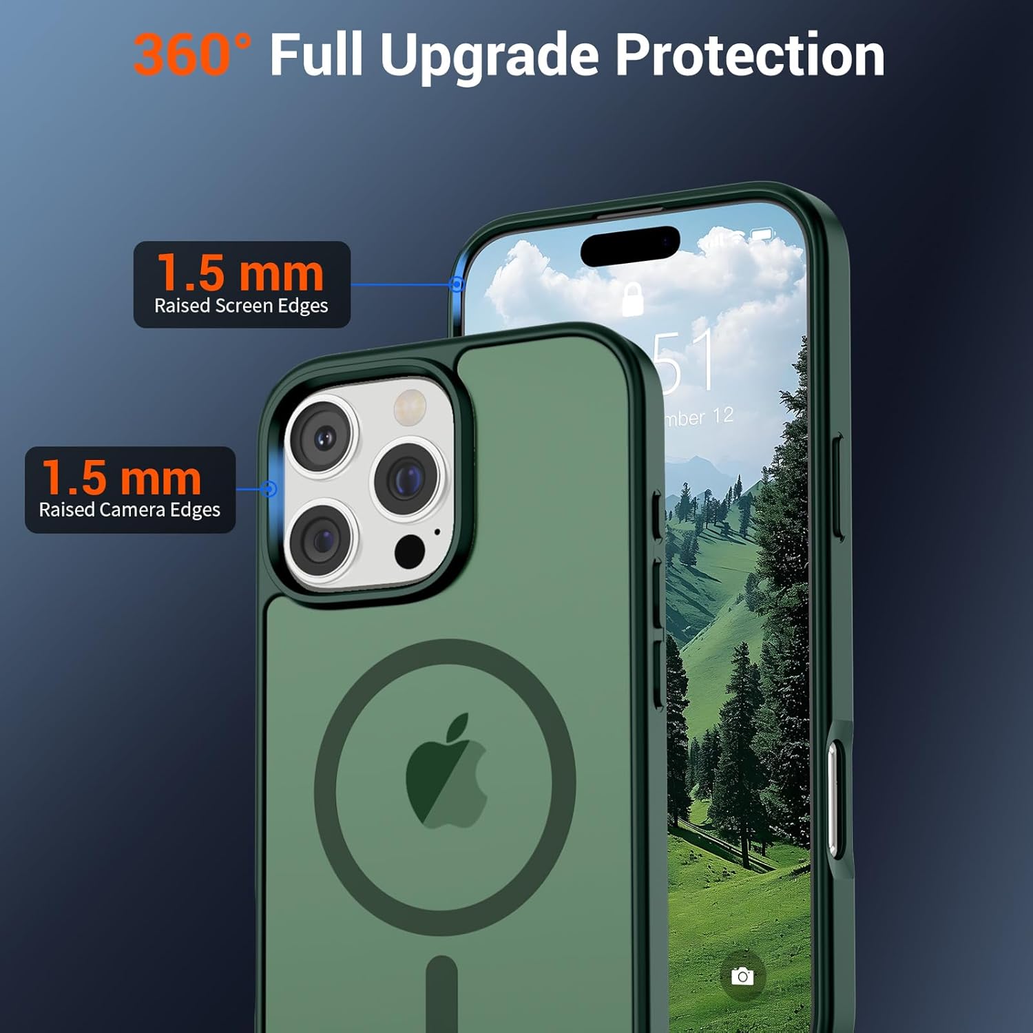 SUPFINE Magnetic for iPhone 16 Pro Max Case (Compatible with MagSafe) (Military Grade Drop Protection) Slim Translucent Matte Shockproof with Anti-Fingerprint Phone Case,Forest Green