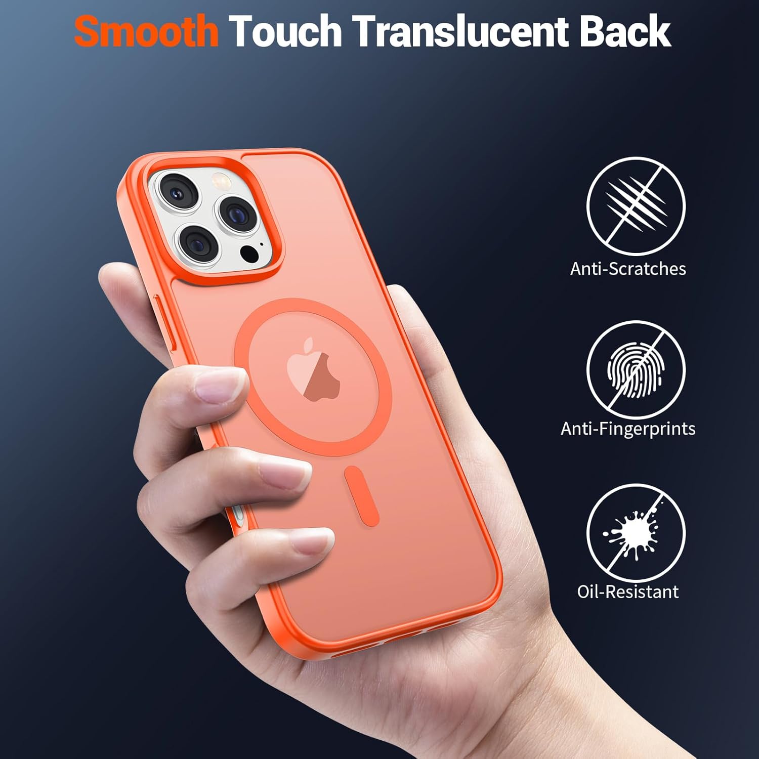 SUPFINE Magnetic for iPhone 16 Pro Max Case (Compatible with MagSafe) (Military Grade Drop Protection) Slim Translucent Matte Shockproof with Anti-Fingerprint Phone Case,Orange