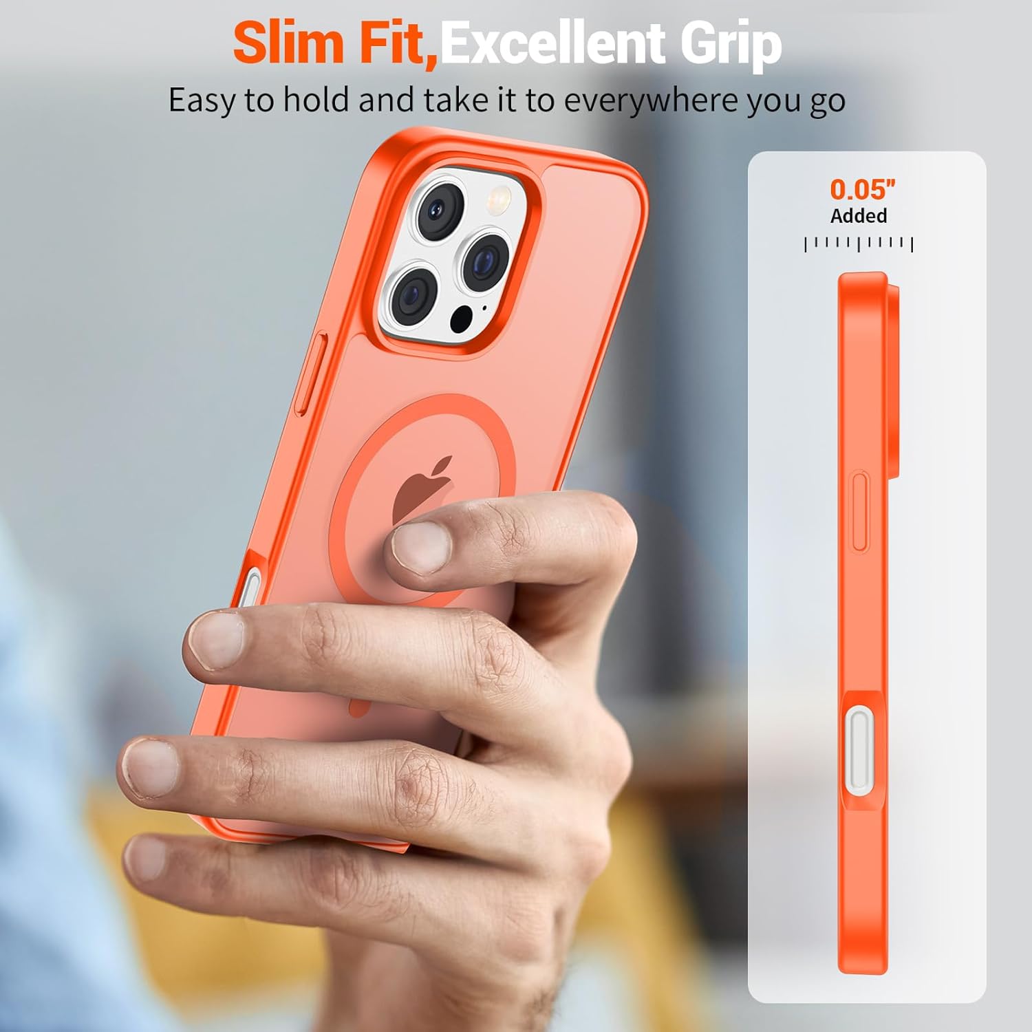 SUPFINE Magnetic for iPhone 16 Pro Max Case (Compatible with MagSafe) (Military Grade Drop Protection) Slim Translucent Matte Shockproof with Anti-Fingerprint Phone Case,Orange