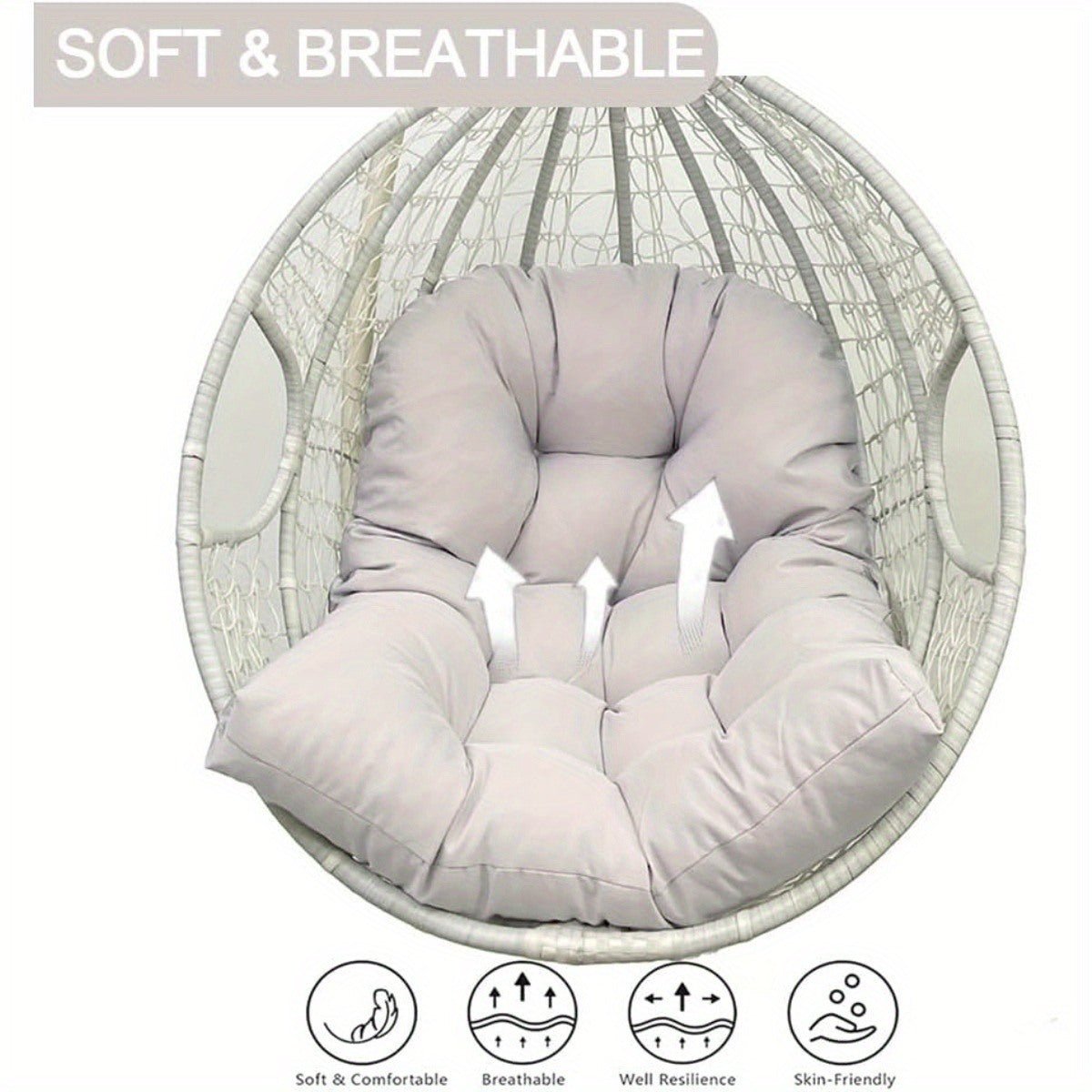 Swing Chair Cushions Replacement Burgundy, Outdoor Hanging Basket Seat Cushion Pillow GRAY Soft Hanging Egg Chair Back Cushions Pads for Indoor and Outdoor Garden, 47.8* 32"