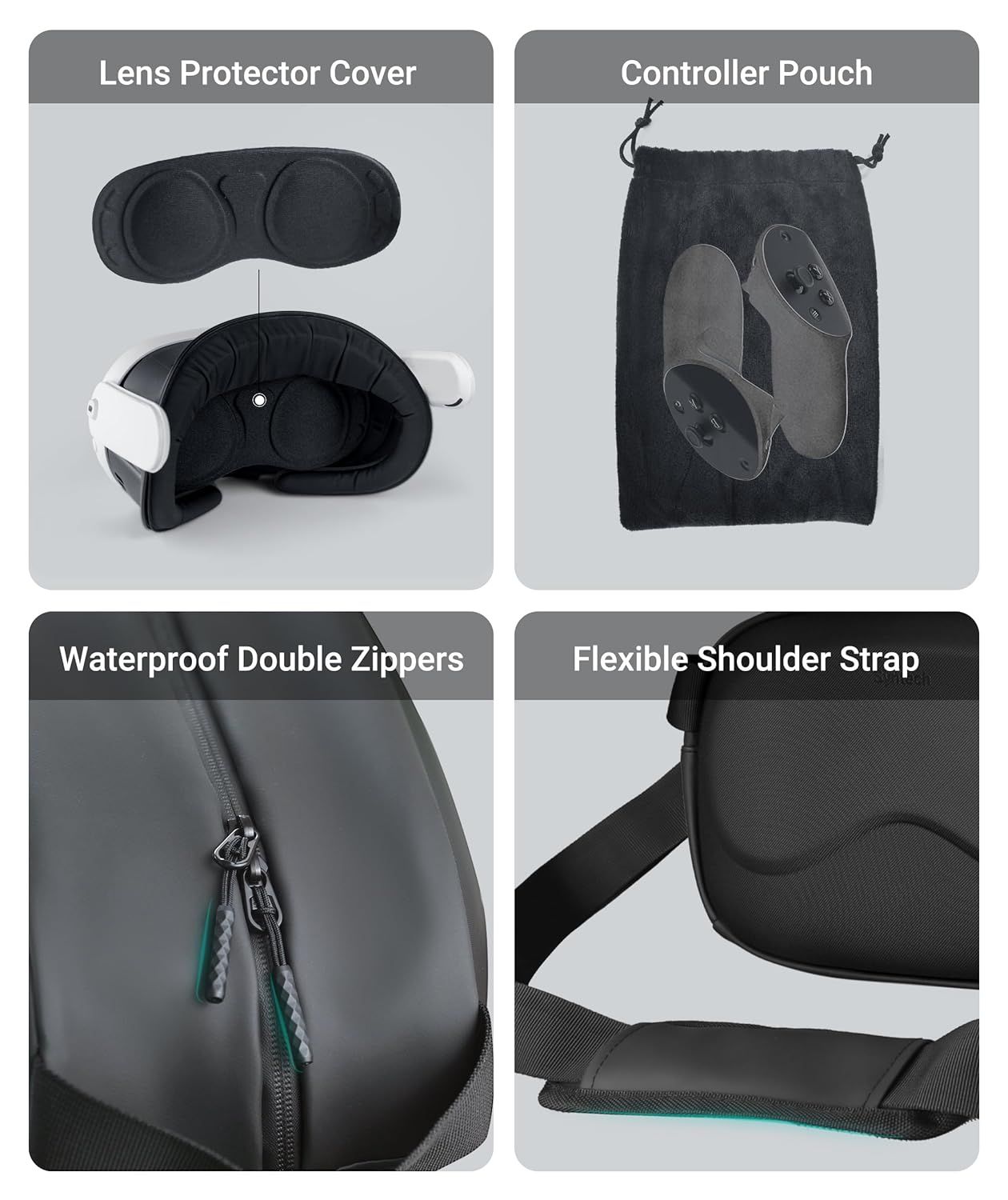 Syntech Carrying Case Compatible with Meta Quest 3S/Quest 3/Oculus Quest 2/Vision Pro, Portable Travel Case with Shoulder Strap for VR Gaming Headset Accessories and Controllers, Crossbody Storage Bag