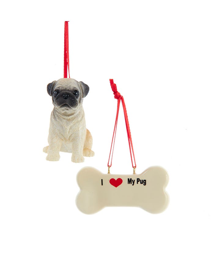 I love My Pug With Dog Bone Ornaments