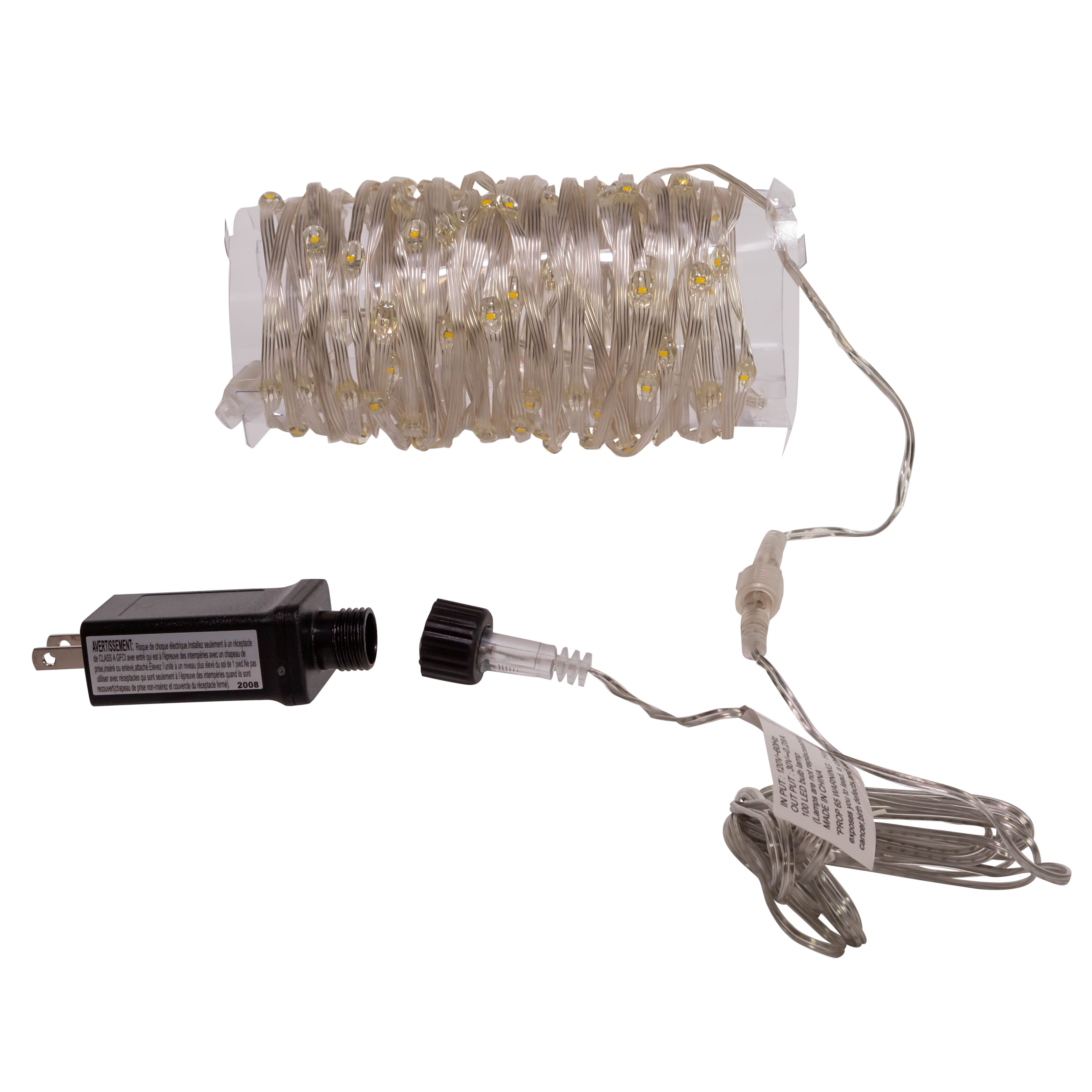 100-Light Warm White LED Connectable Clear Wire Light Set