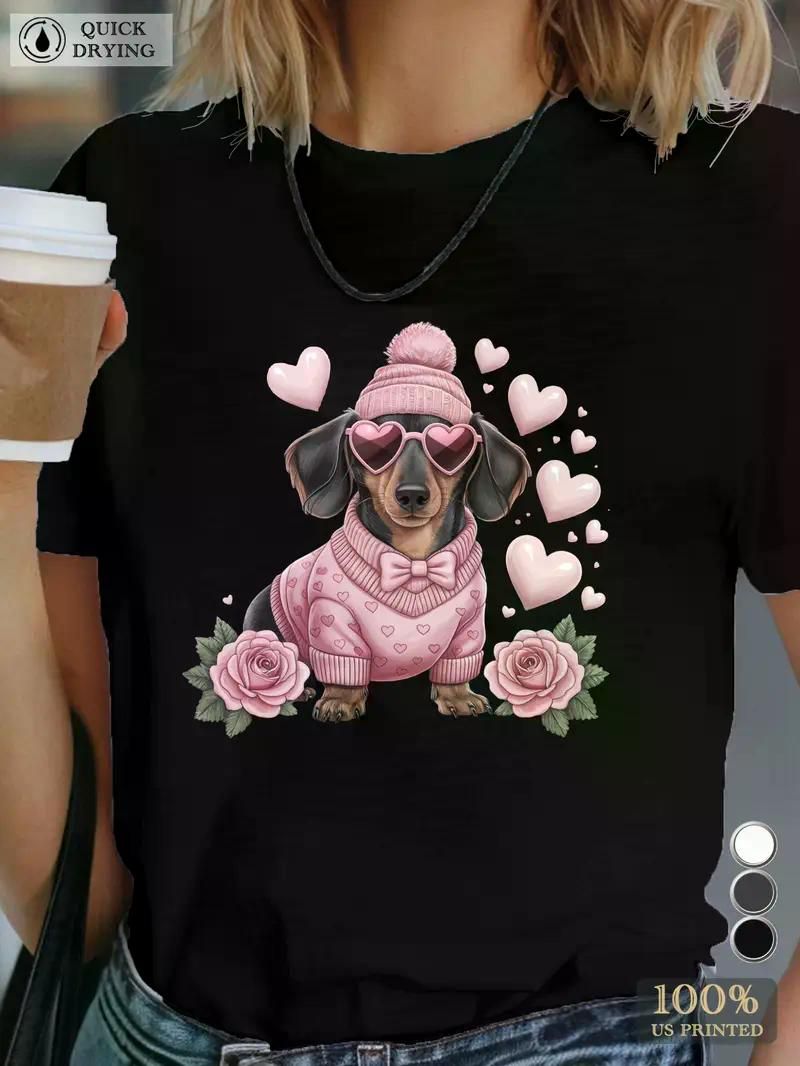 Teediy Charming Dachshund in Pink Sweater Women'S Comfit T-Shirt