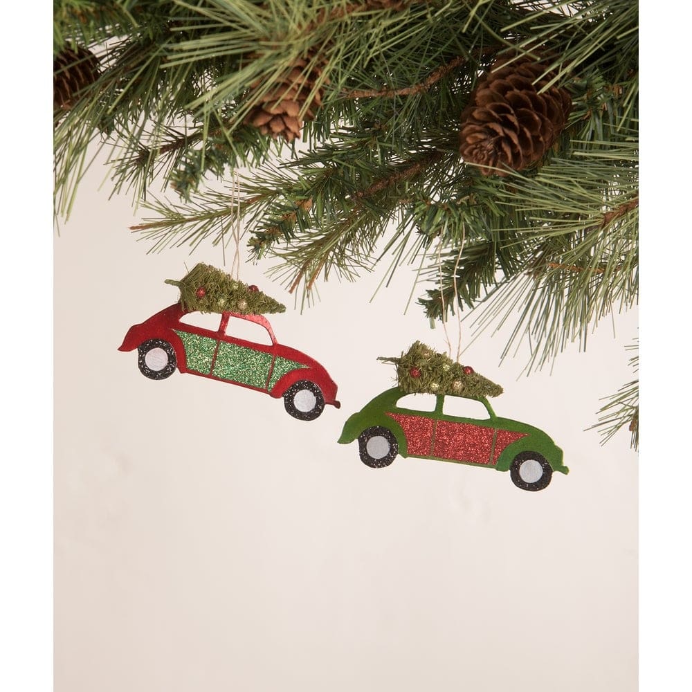 Tin Punch Buggy with Tree Ornament Set of 2 by Bethany Lowe Designs