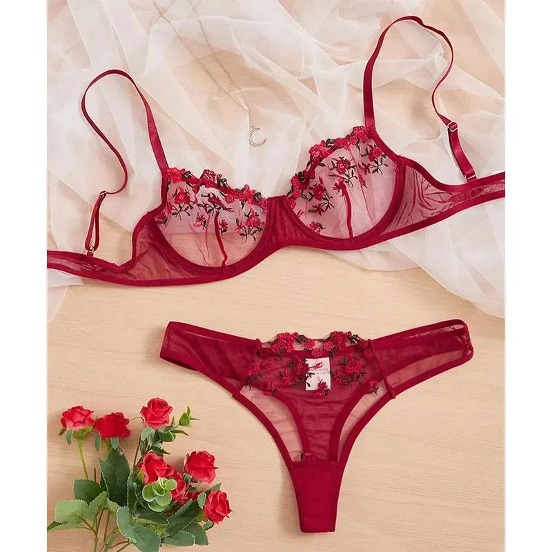 Transparent Underwear Sexy Lingerie Woman Lace Fairy Embroidery Brief Sets Delicate Bra Kit Push Up Breves Sets Thin Erotic Bras