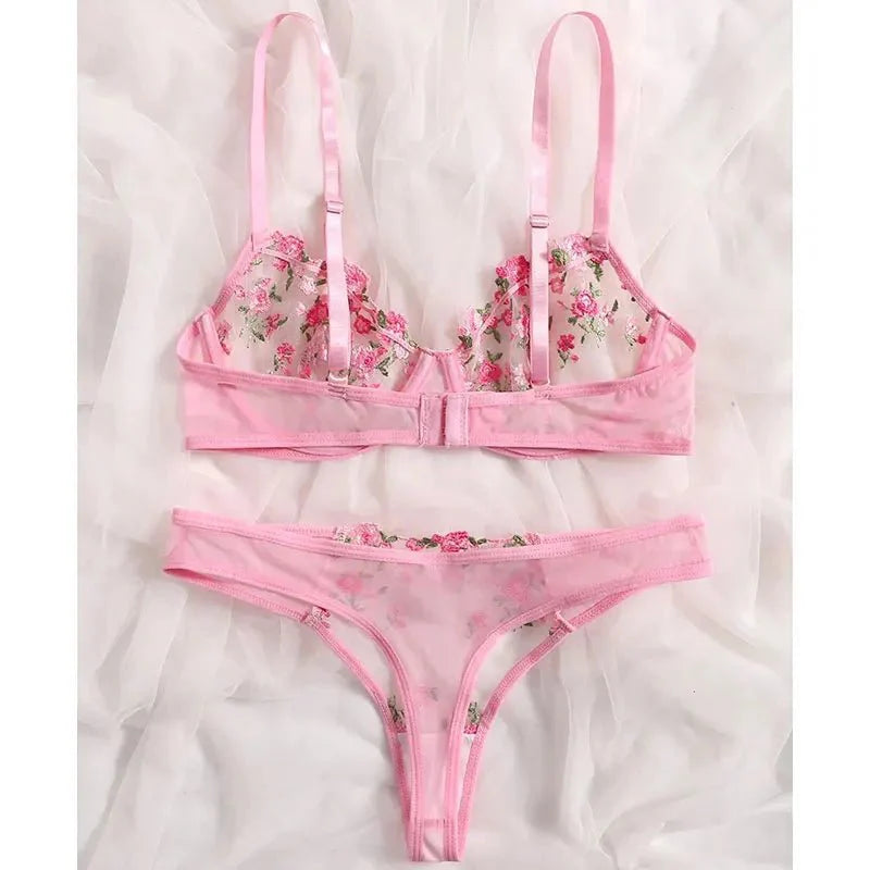 Transparent Underwear Sexy Lingerie Woman Lace Fairy Embroidery Brief Sets Delicate Bra Kit Push Up Breves Sets Thin Erotic Bras