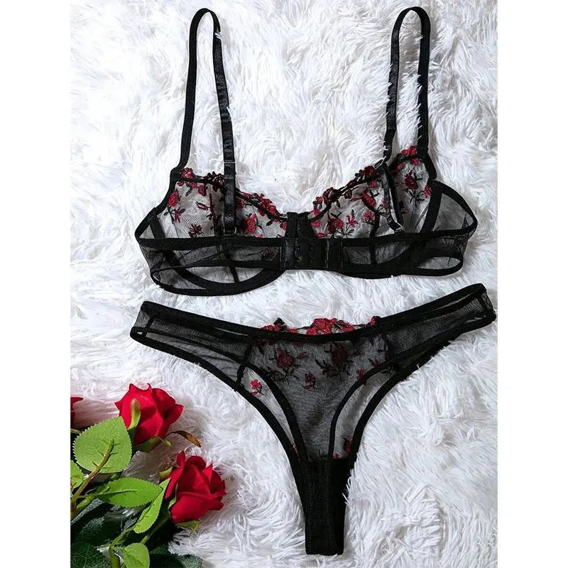 Transparent Underwear Sexy Lingerie Woman Lace Fairy Embroidery Brief Sets Delicate Bra Kit Push Up Breves Sets Thin Erotic Bras