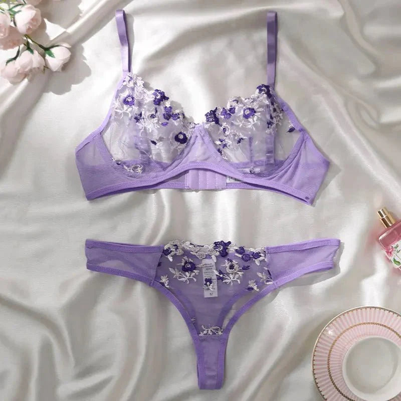 Transparent Underwear Sexy Lingerie Woman Lace Fairy Embroidery Brief Sets Delicate Bra Kit Push Up Breves Sets Thin Erotic Bras