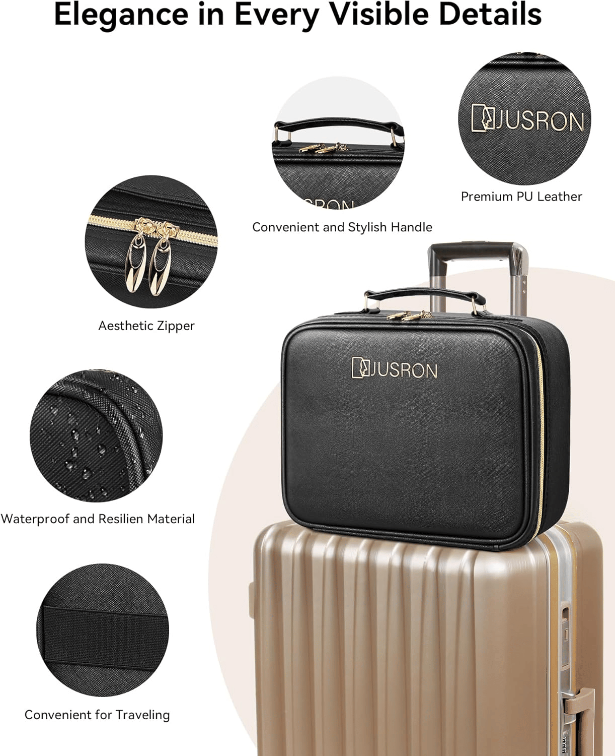 Travel Makeup Bag With LED Mirror,Train Case with Light up Mirror, Portable Makeup Artist Organizer Bag with Adjustable Dividers, Makeup Brush Holder Storage(Black, Large)