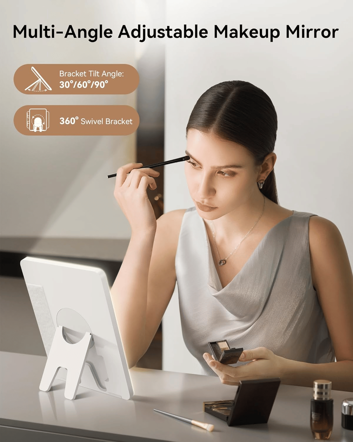 Travel Makeup Bag With LED Mirror,Train Case with Light up Mirror, Portable Makeup Artist Organizer Bag with Adjustable Dividers, Makeup Brush Holder Storage(Black, Large)