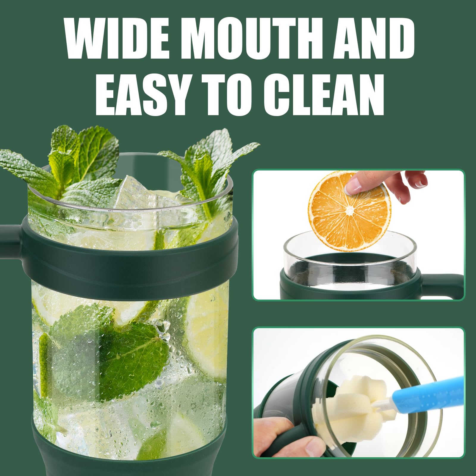 Tronco 40 oz Glass Tumbler with Straw and Lid, Reusable Glass Tumbler with Handle, Iced Coffee Cup with Bamboo Lid, Glass Water Bottles Fit in Cup Holder, Carbonfree, Lead-Free, BPA-Free