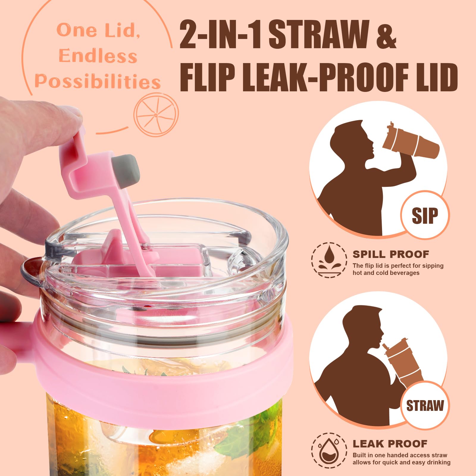 Tronco 40 oz Glass Tumbler with Straw and Lid, Reusable Glass Tumbler with Handle, Iced Coffee Cup with Bamboo Lid, Glass Water Bottles Fit in Cup Holder, Carbonfree, Lead-Free, BPA-Free