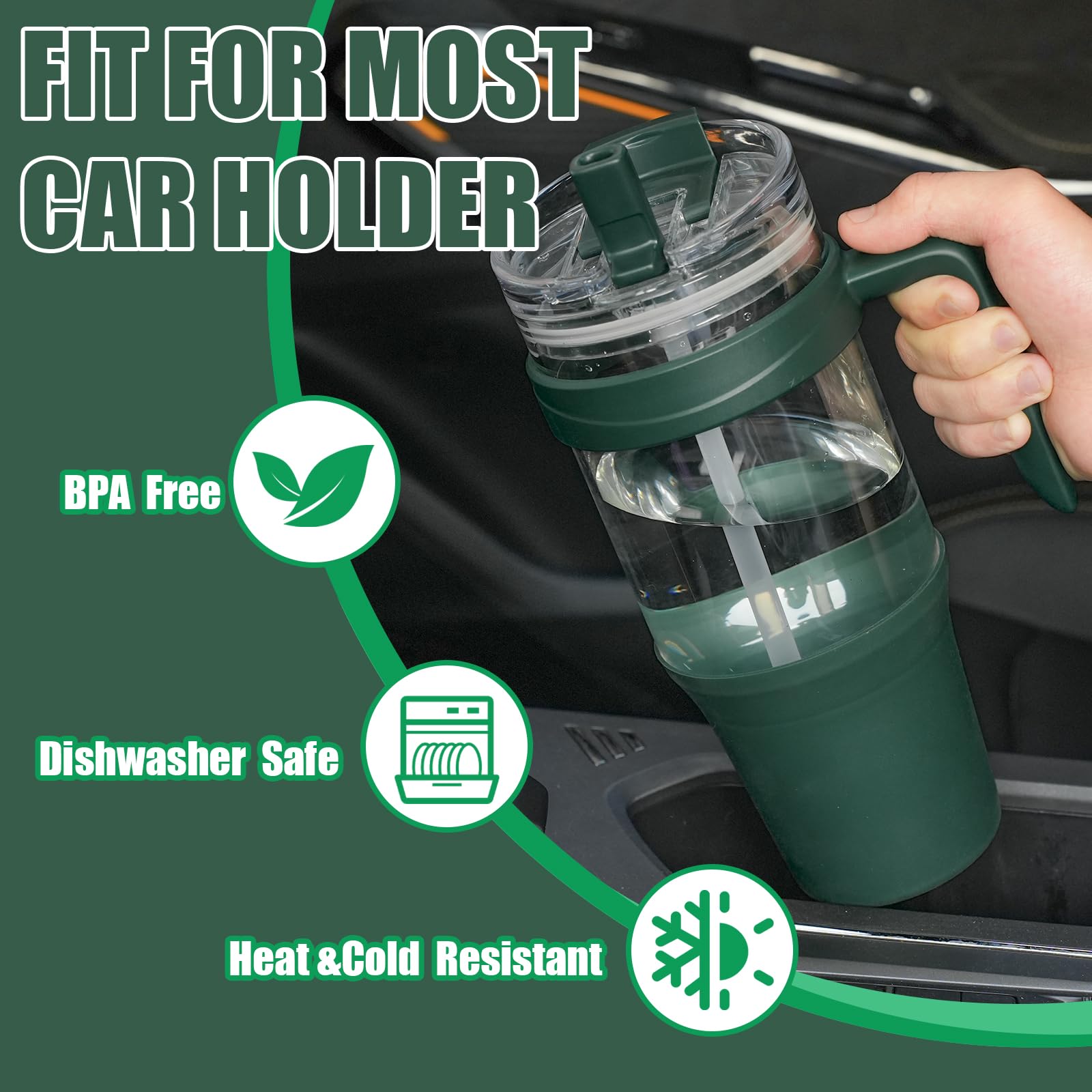 Tronco 40 oz Glass Tumbler with Straw and Lid, Reusable Glass Tumbler with Handle, Iced Coffee Cup with Bamboo Lid, Glass Water Bottles Fit in Cup Holder, Carbonfree, Lead-Free, BPA-Free