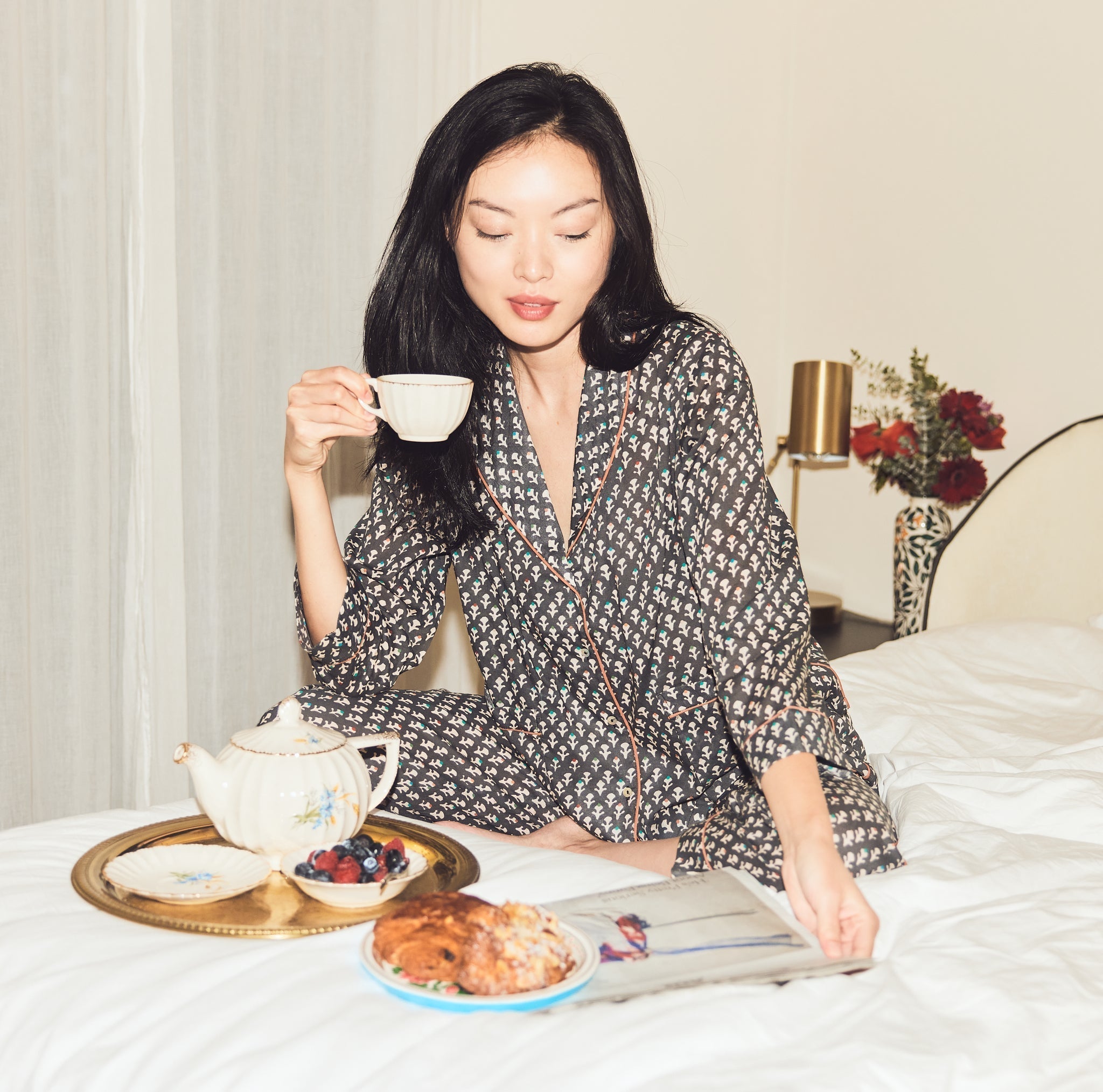 Rosie Pajama Top - Faded Black/Cream Dot print